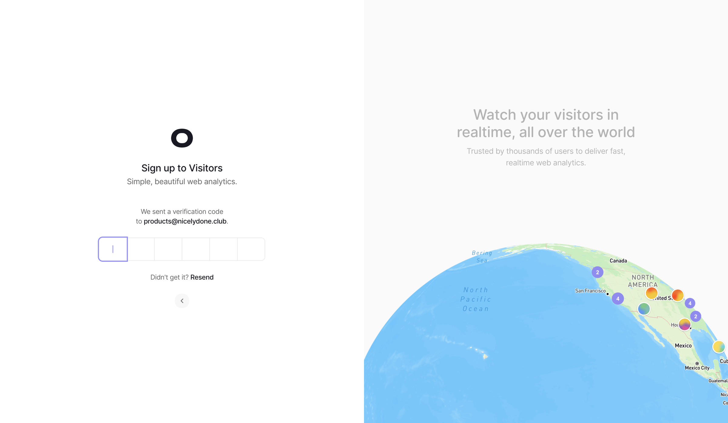 Visitors - Create account - Visitors screen