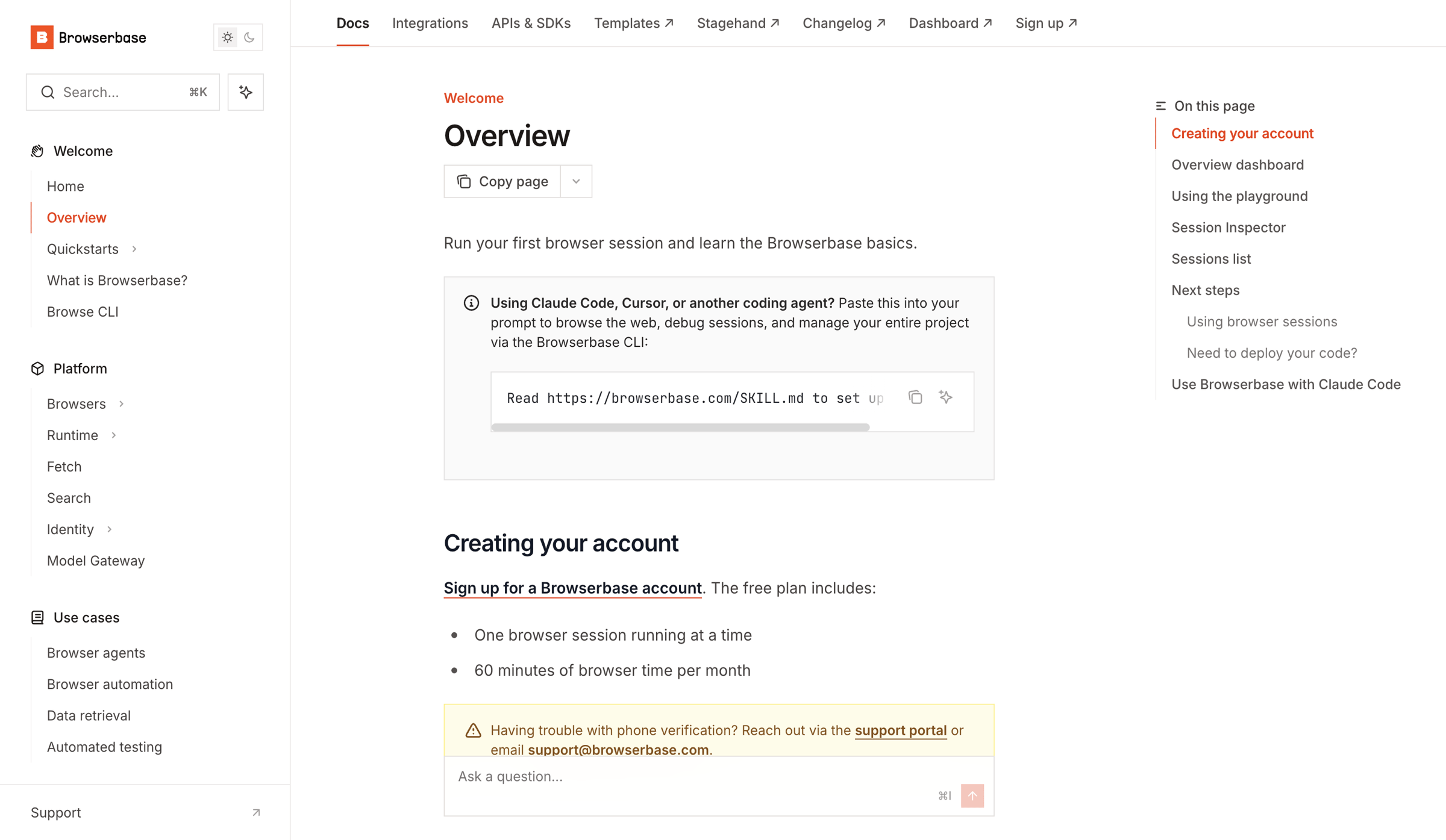 Browserbase - Overview - Browserbase Documentation screen