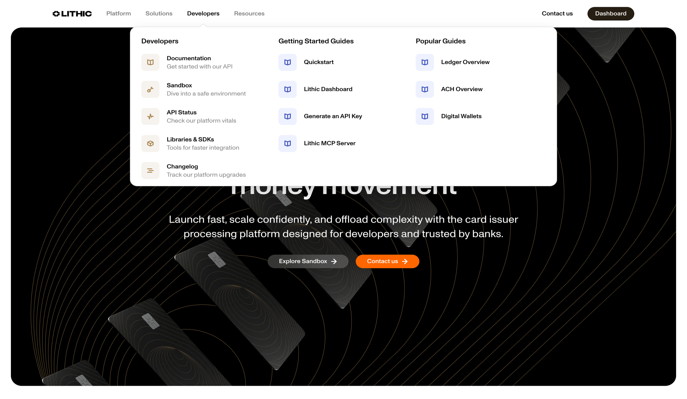 Lithic - Programmable Card Issuing and Money Movement | Lithic - hover: Developers screen