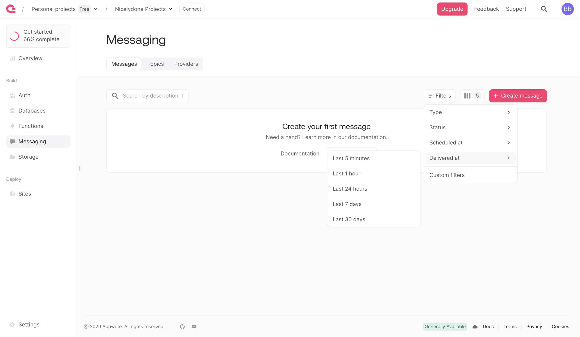 Appwrite - Messaging - Appwrite screen