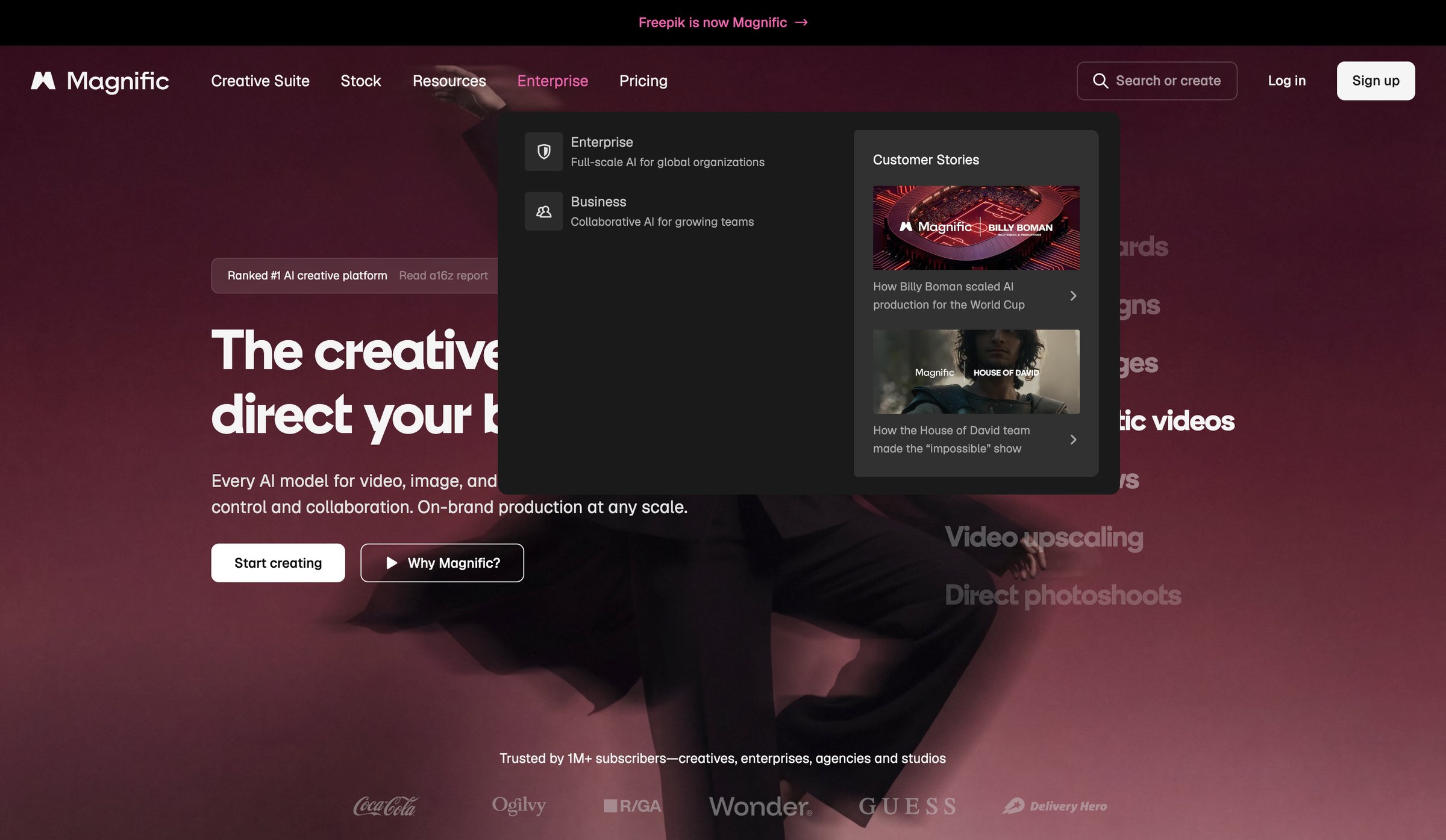 Magnific - Magnific (formerly Freepik) | The AI Creative Platform - hover: Enterprise screen