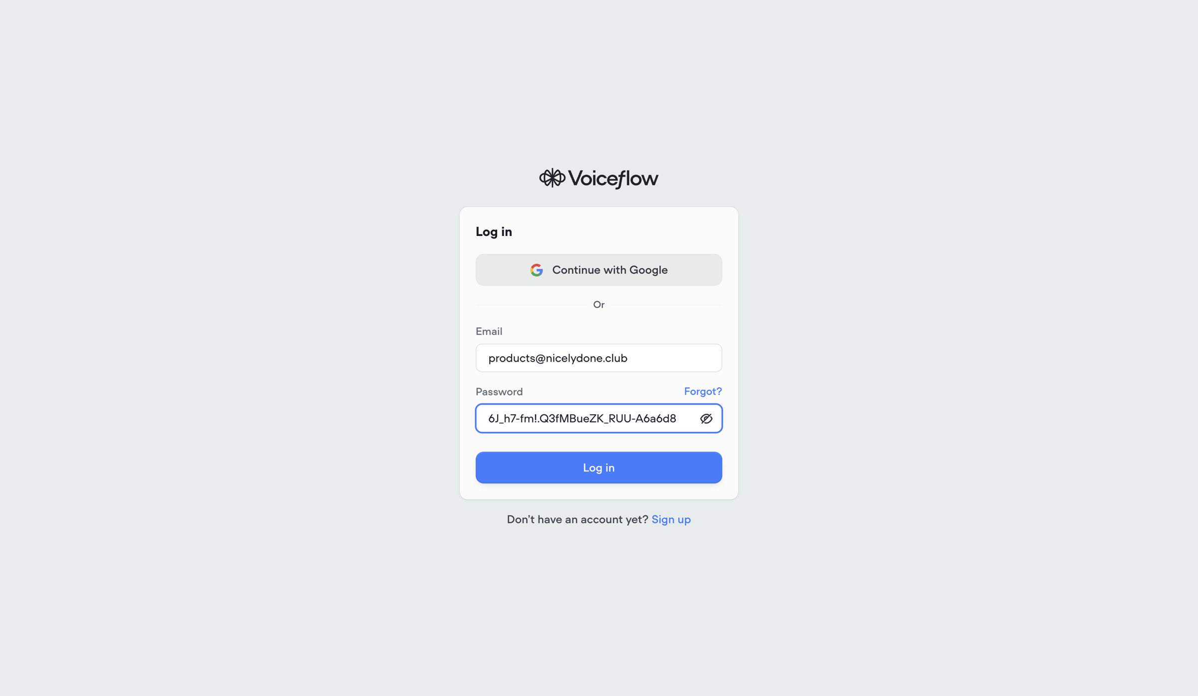 Voiceflow - Voiceflow | Log In to your Account screen