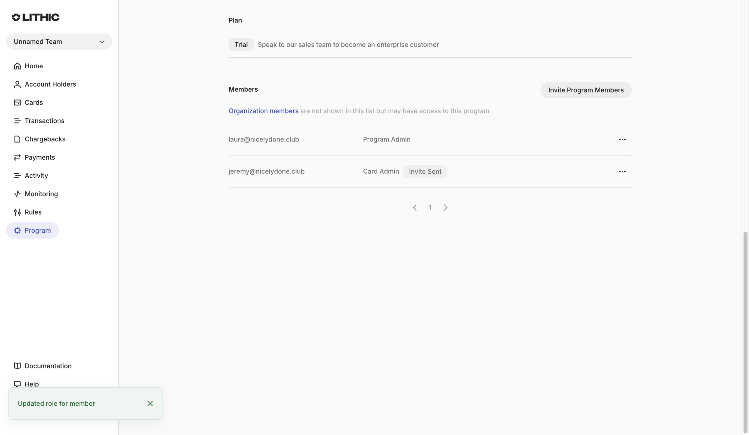 Lithic - Lithic - Program Settings screen