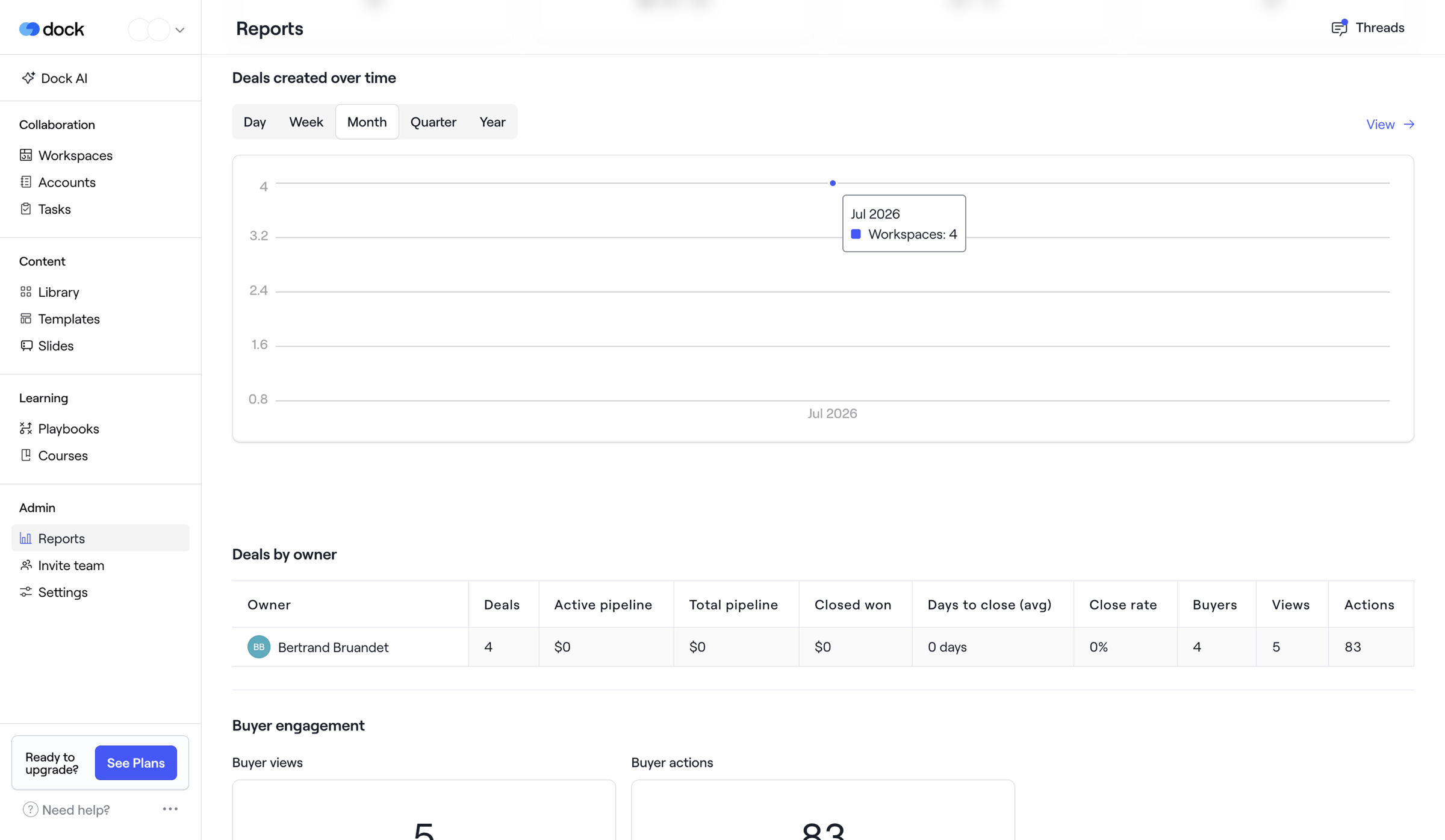 Dock - Reports · Dock screen