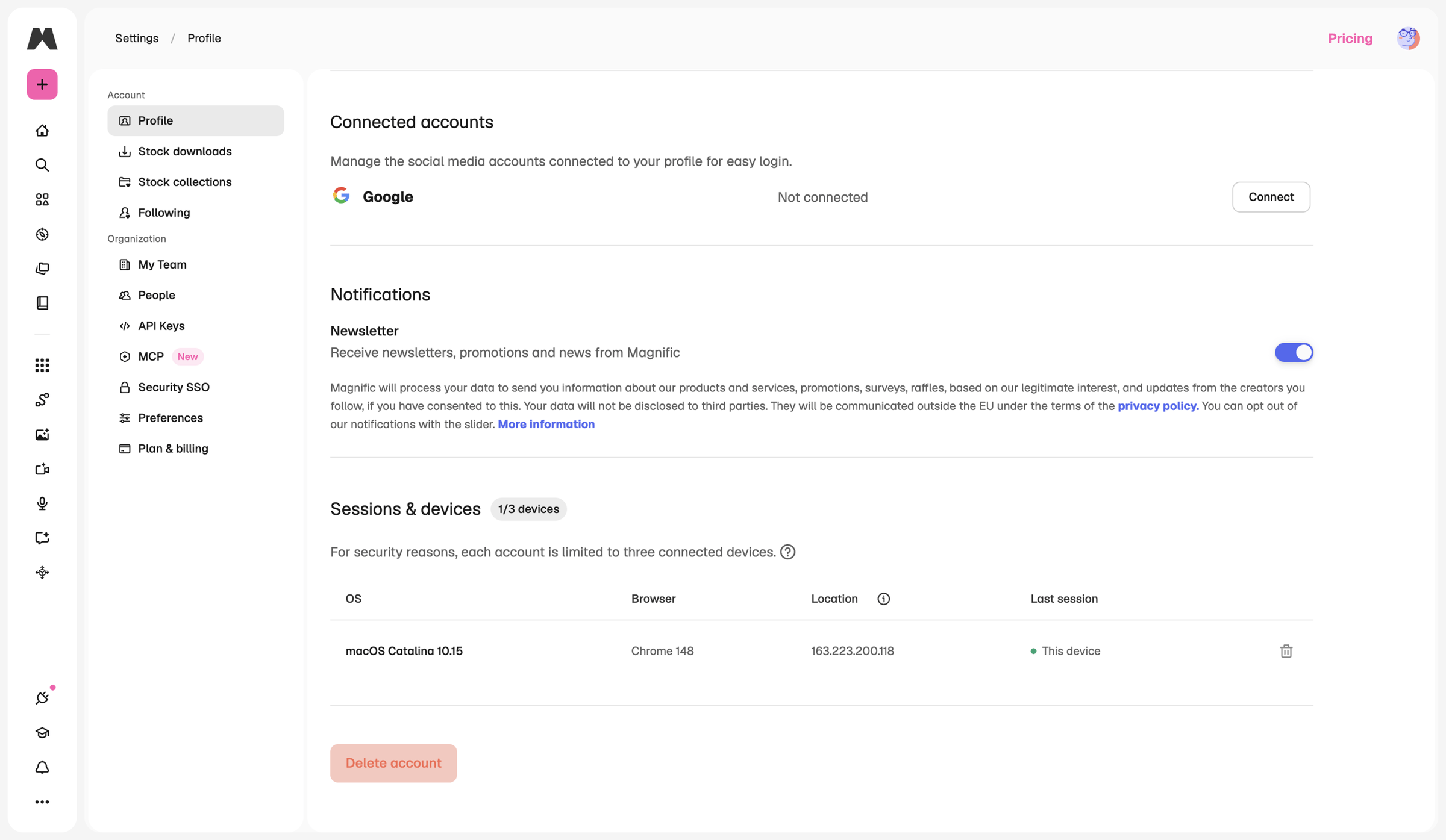 Magnific - Profile details | Magnific (formerly Freepik) screen