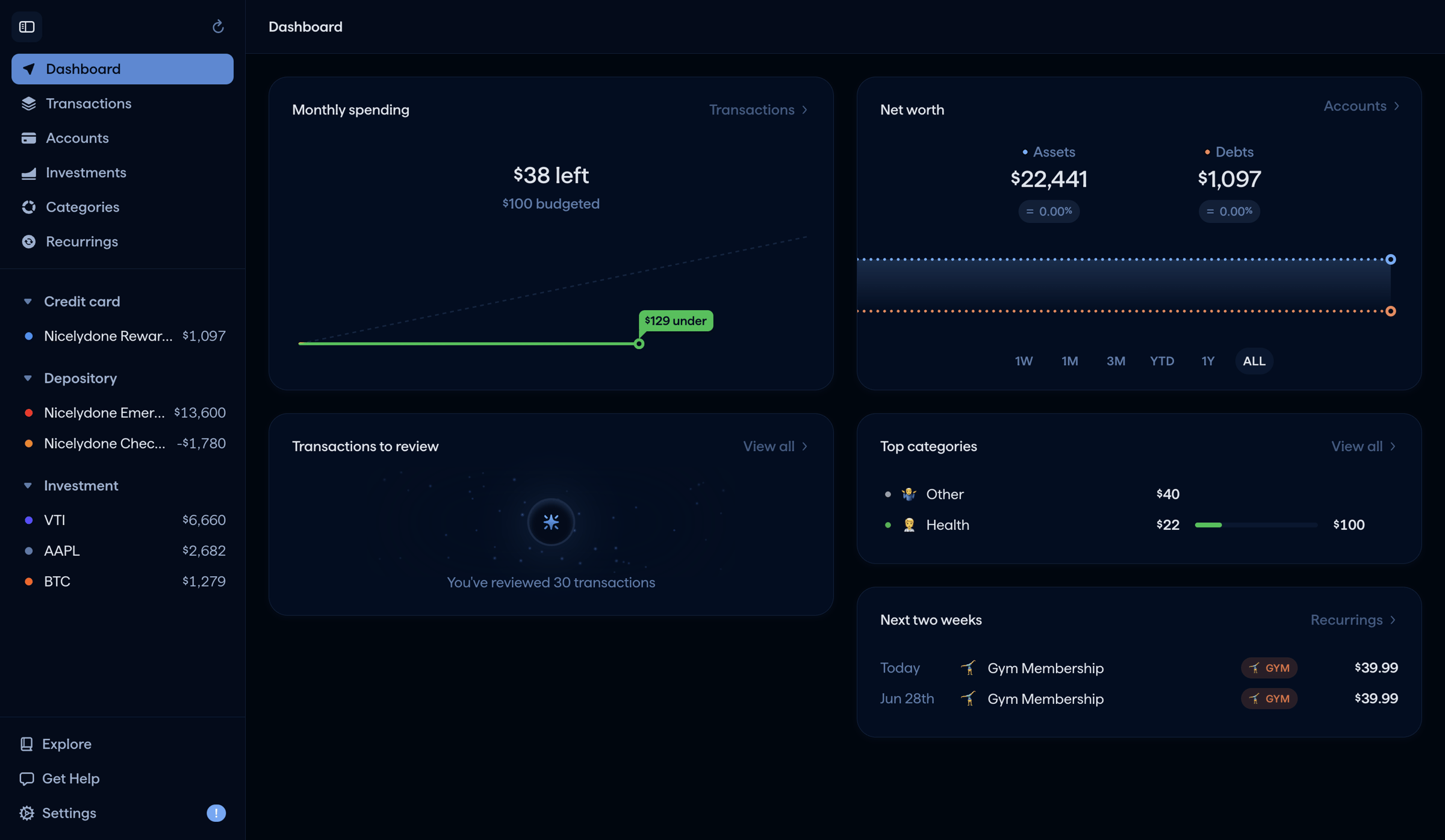 Copilot - Copilot Money | Dashboard screen