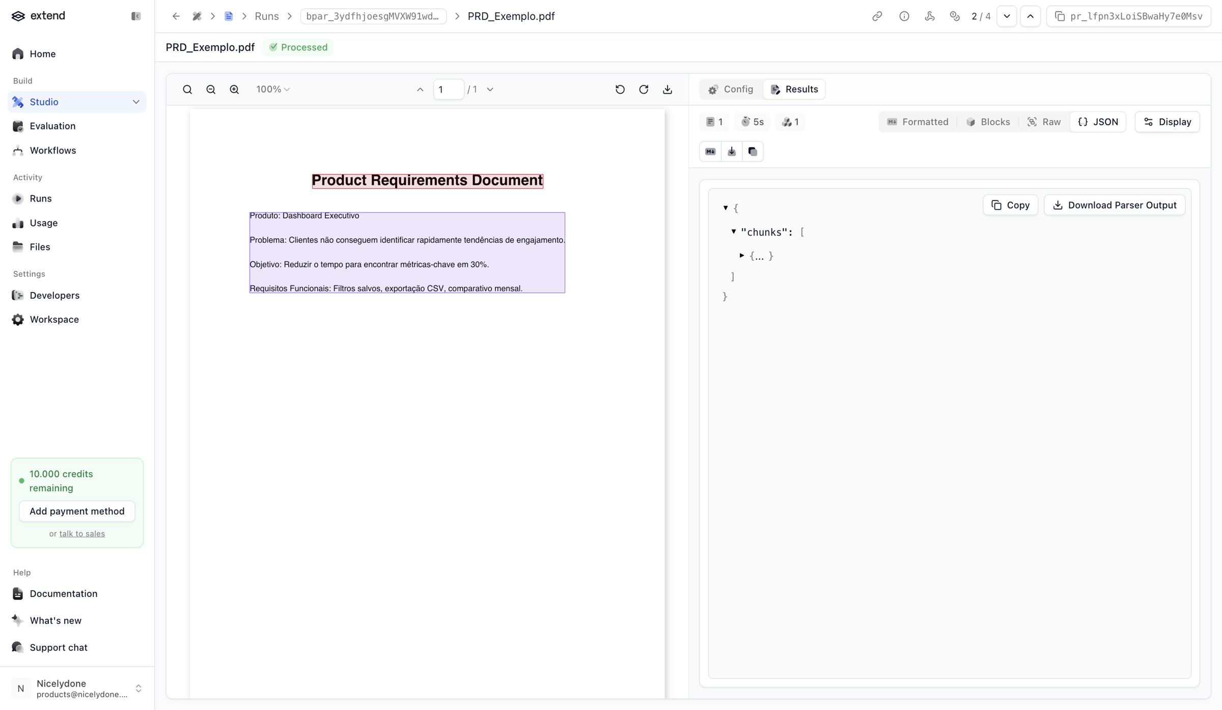 Extend - Parser Run | extend screen