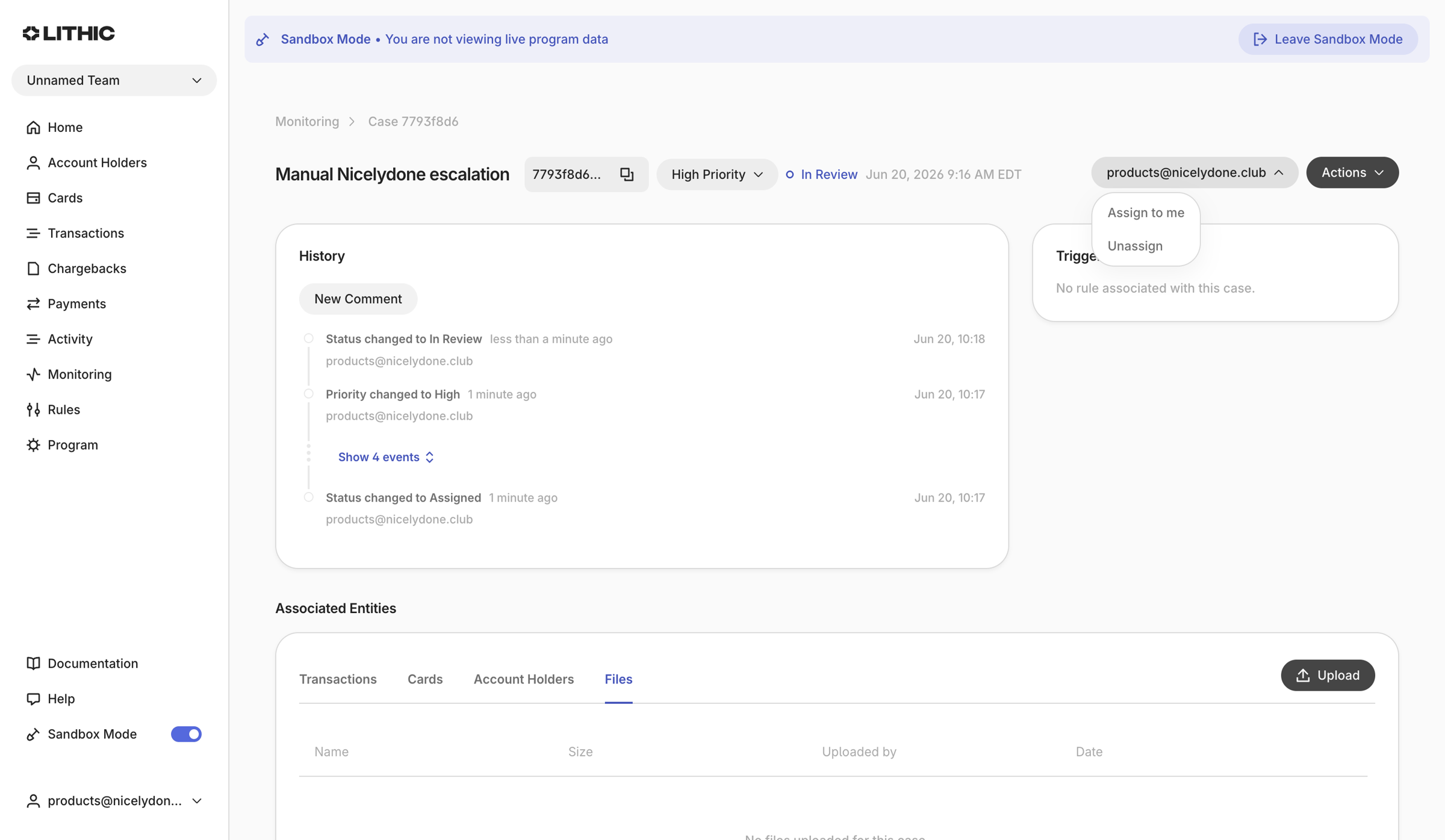 Lithic - Lithic - Manual Nicelydone escalation screen