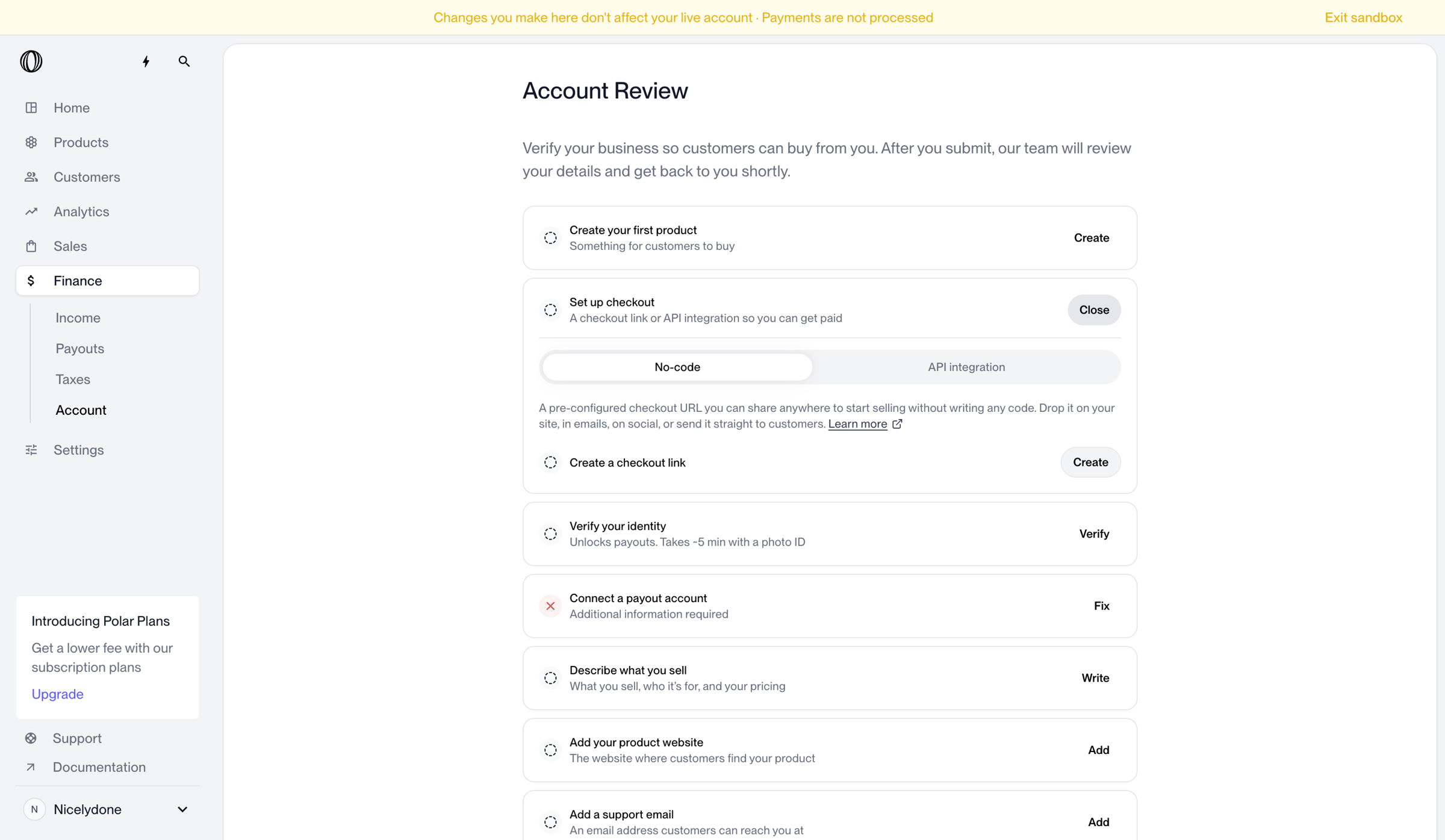 Polar - Finance - Payout Account | Nicelydone | Polar screen