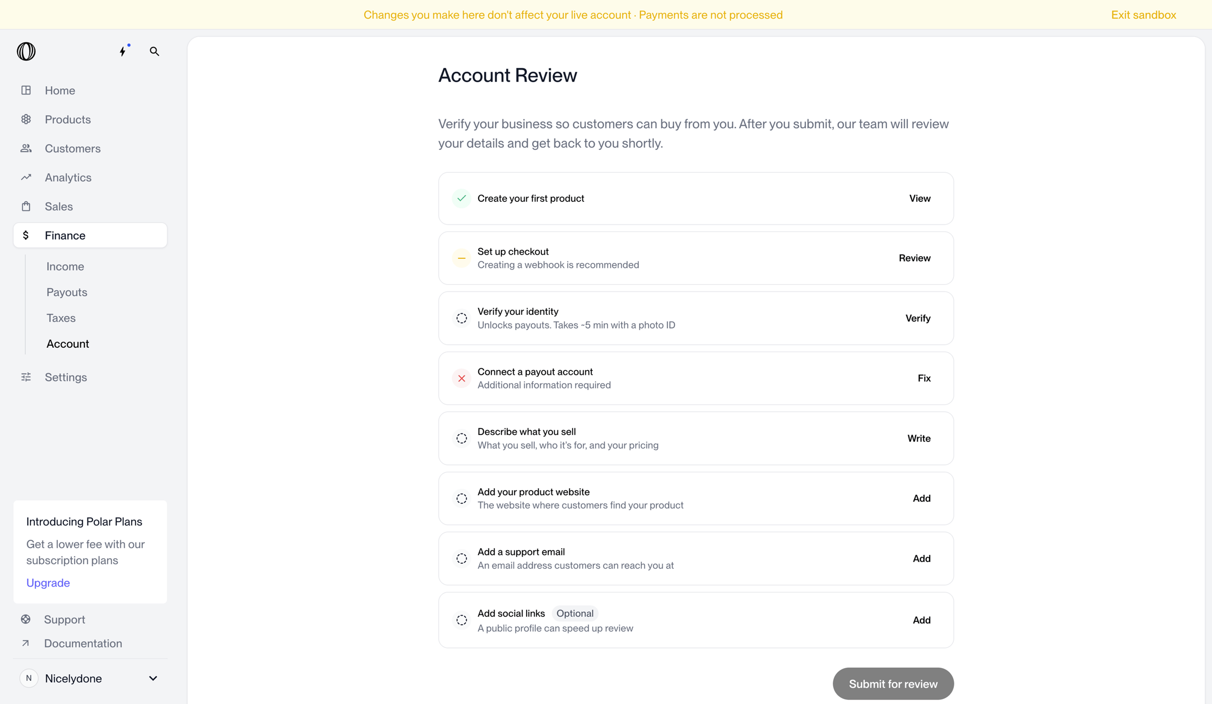Polar - Finance - Payout Account | Nicelydone | Polar screen
