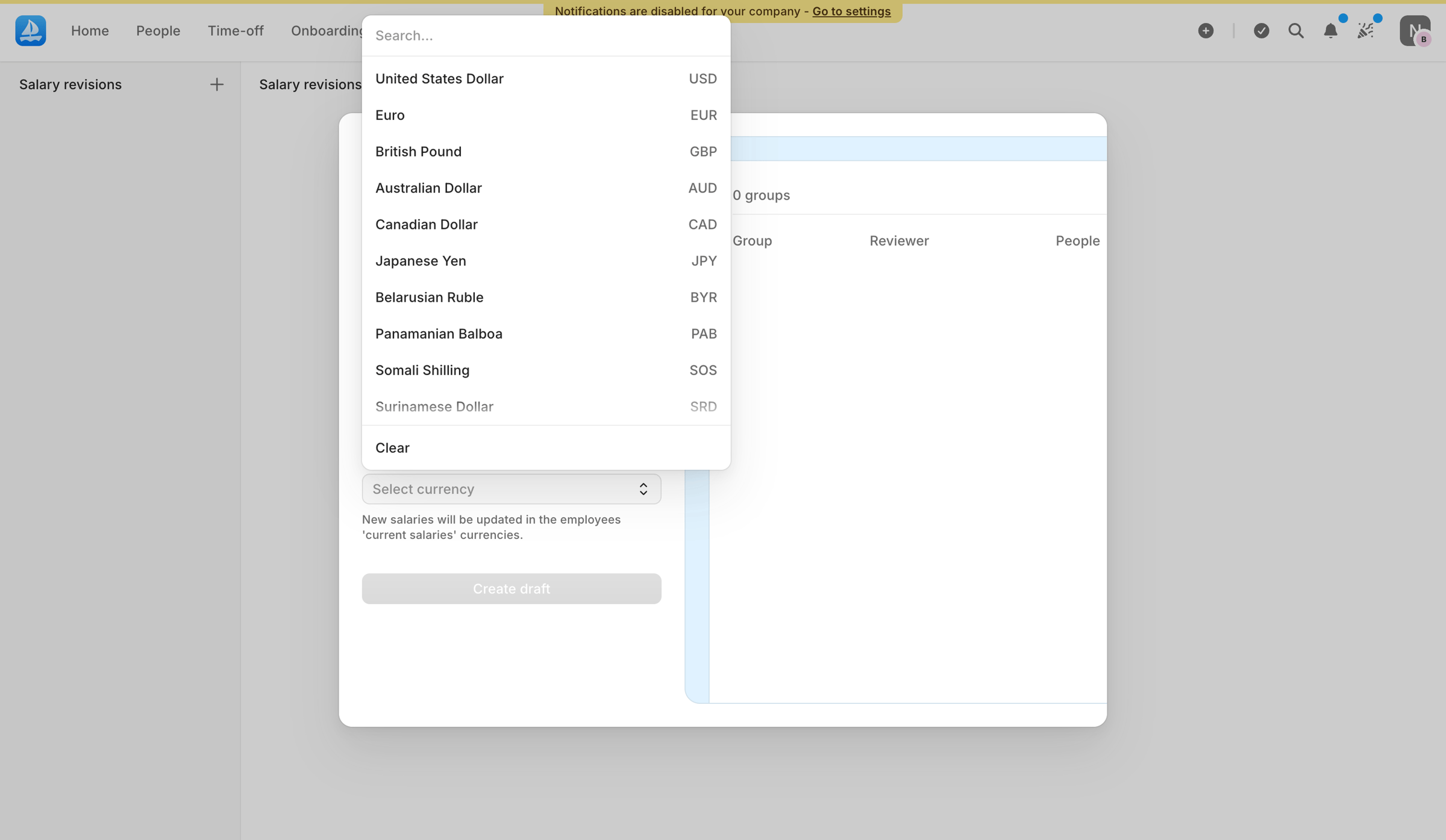 Aboard - Salary revisions | Aboard screen