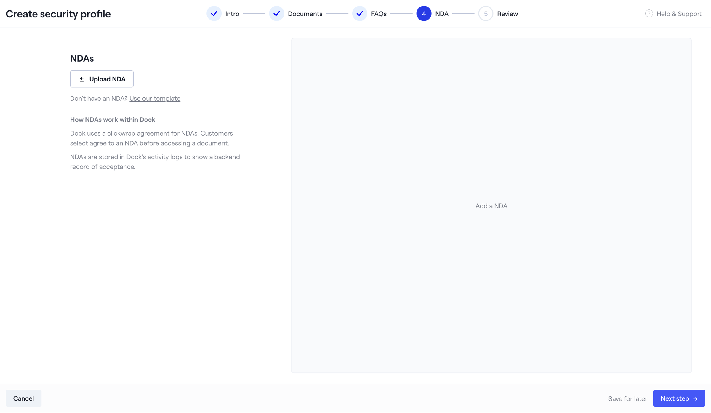 Dock - Dock · Settings screen