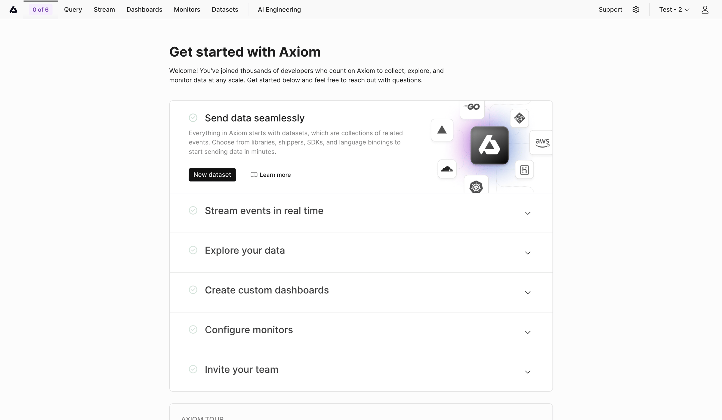 Axiom - Getting Started screen