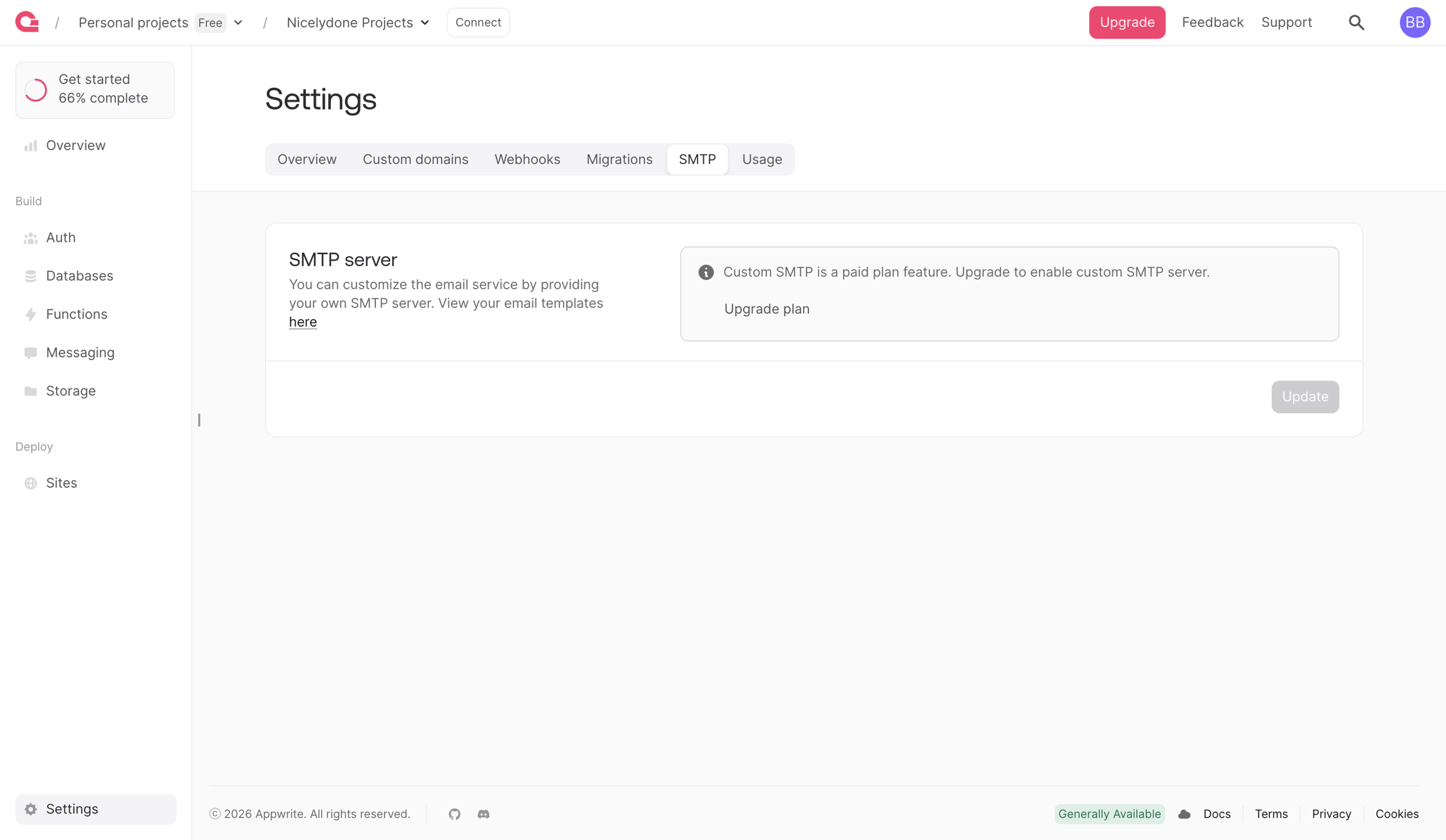 Appwrite - Webhook - Appwrite screen