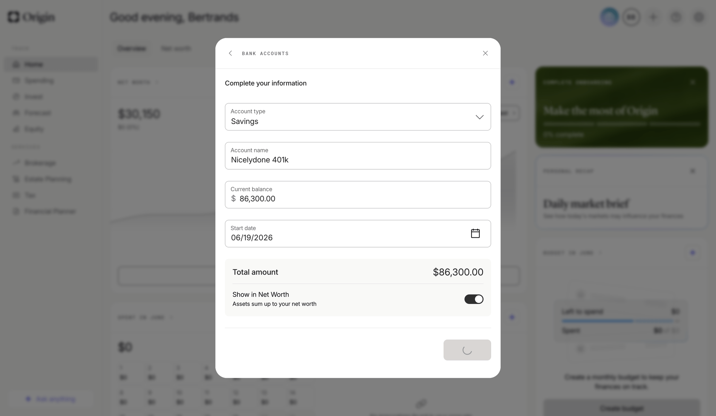 Origin Financial from Origin Financial