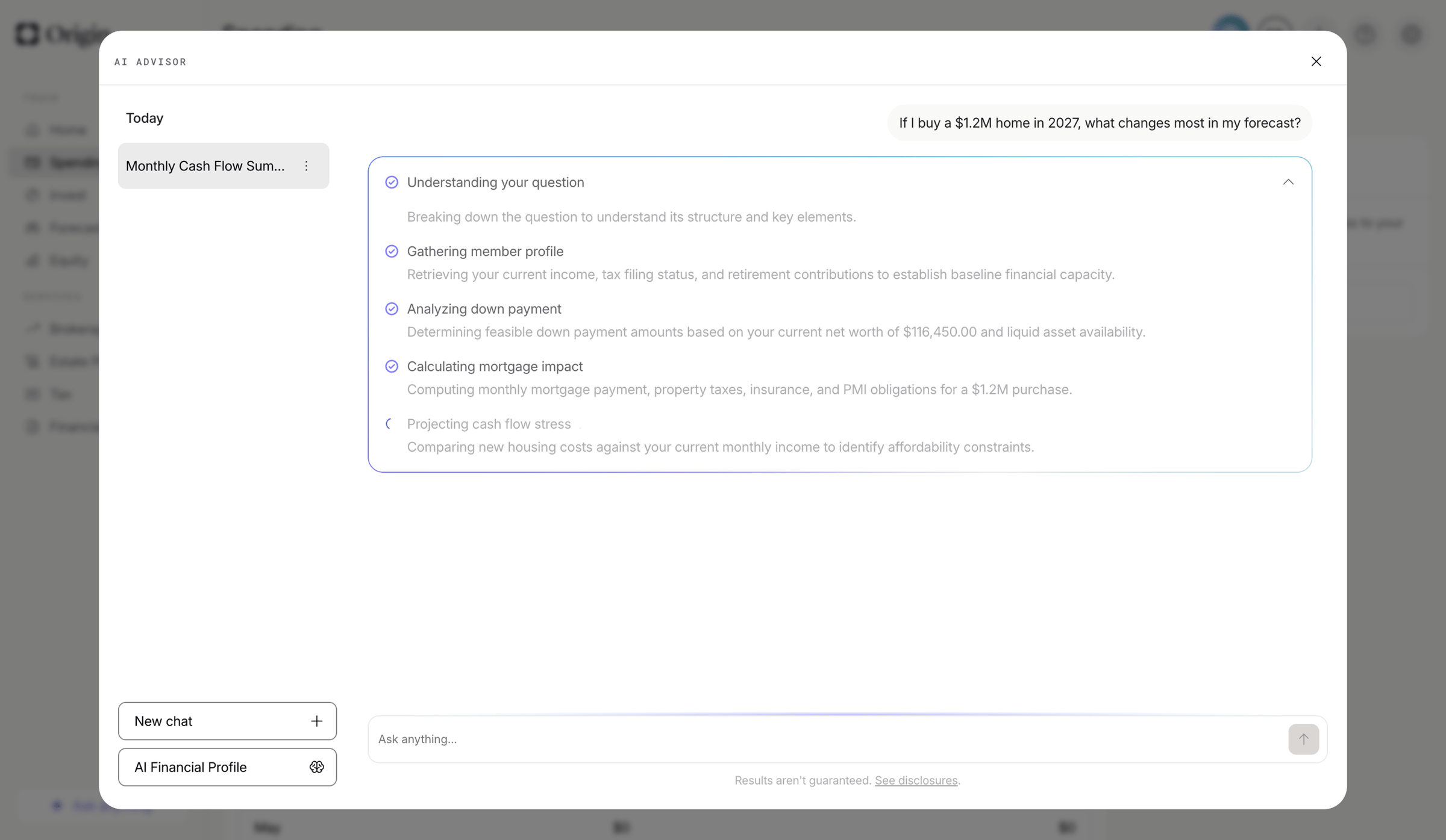 Origin Financial screen