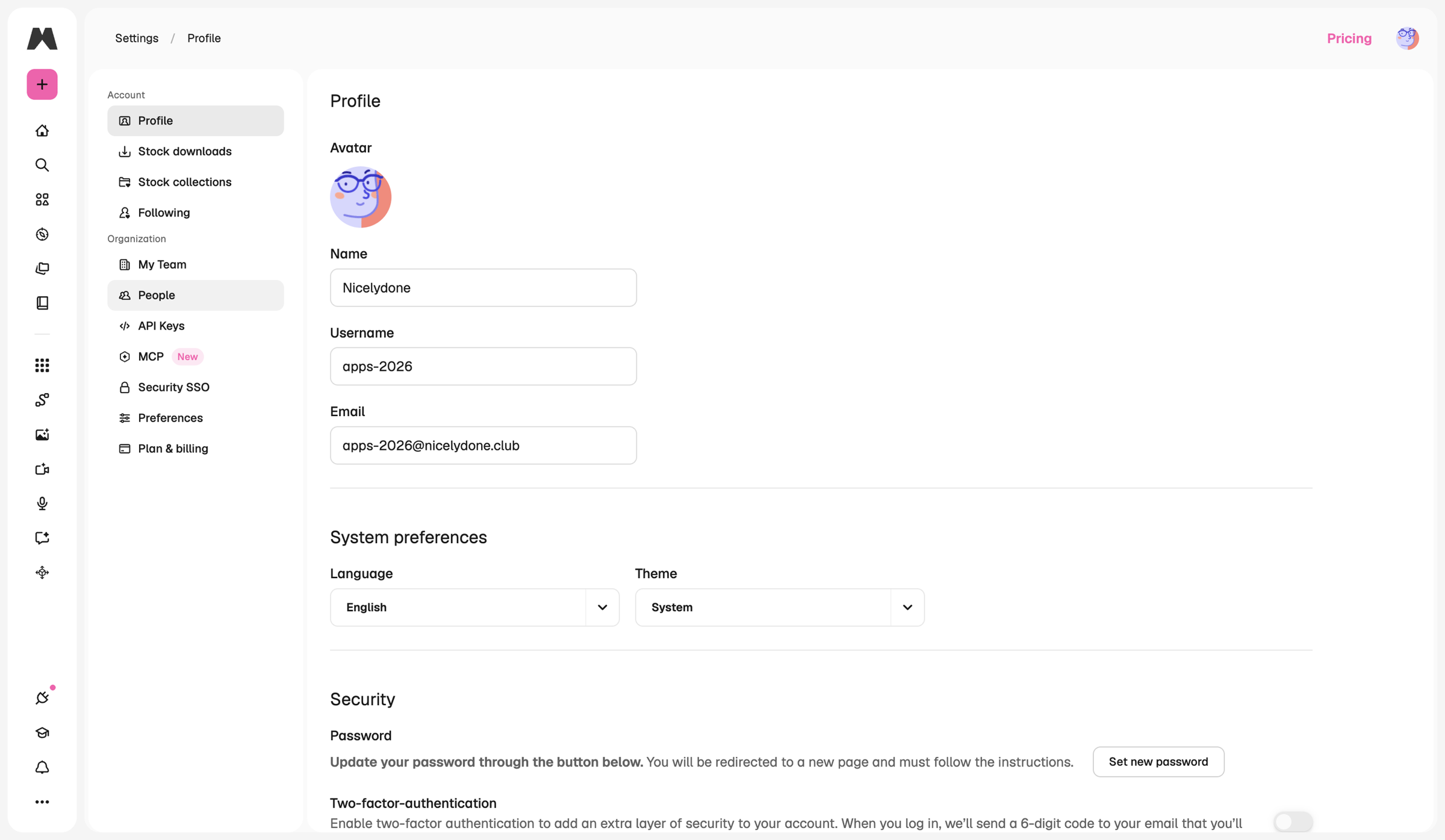 Magnific - Profile details | Magnific (formerly Freepik) screen