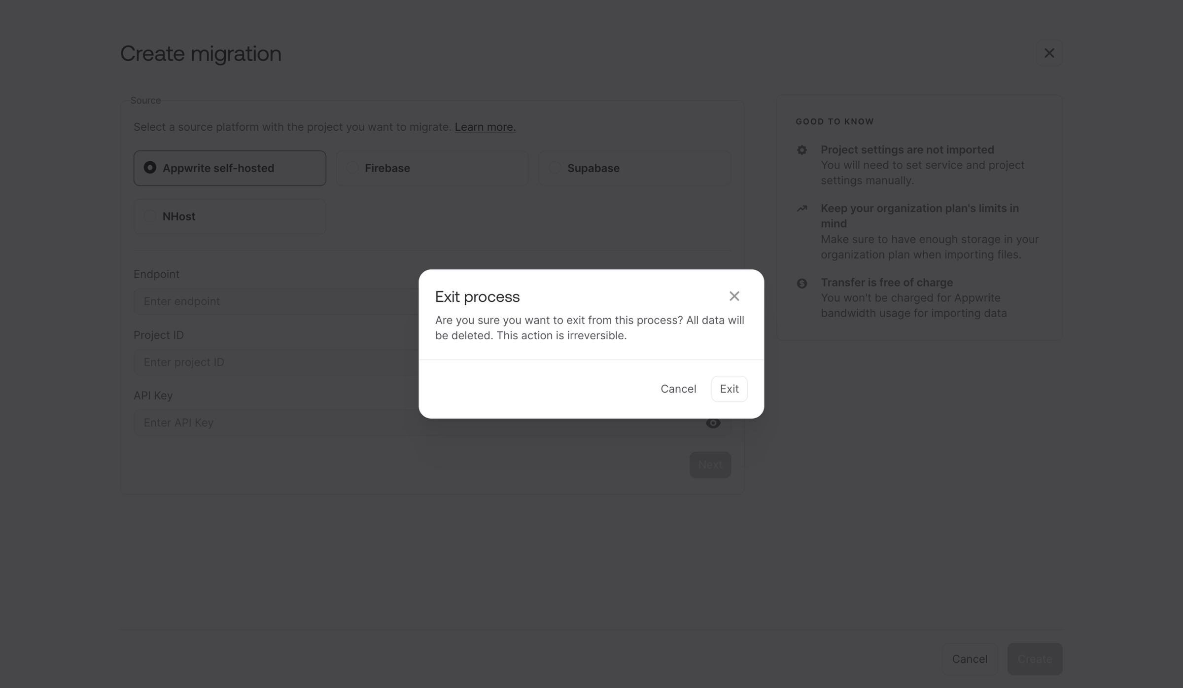 Appwrite - Webhook - Appwrite screen