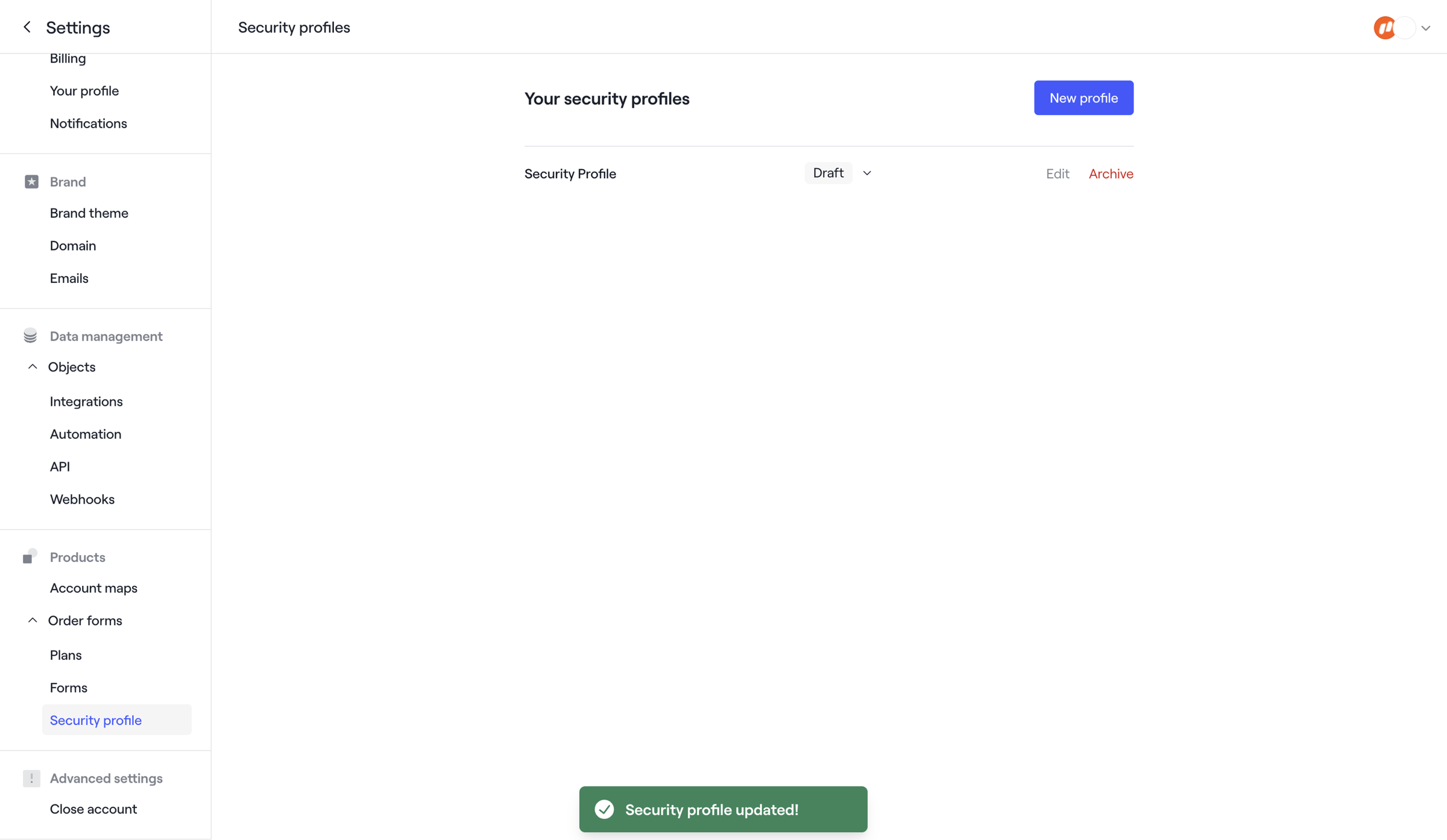 Dock - Security profiles · Dock screen