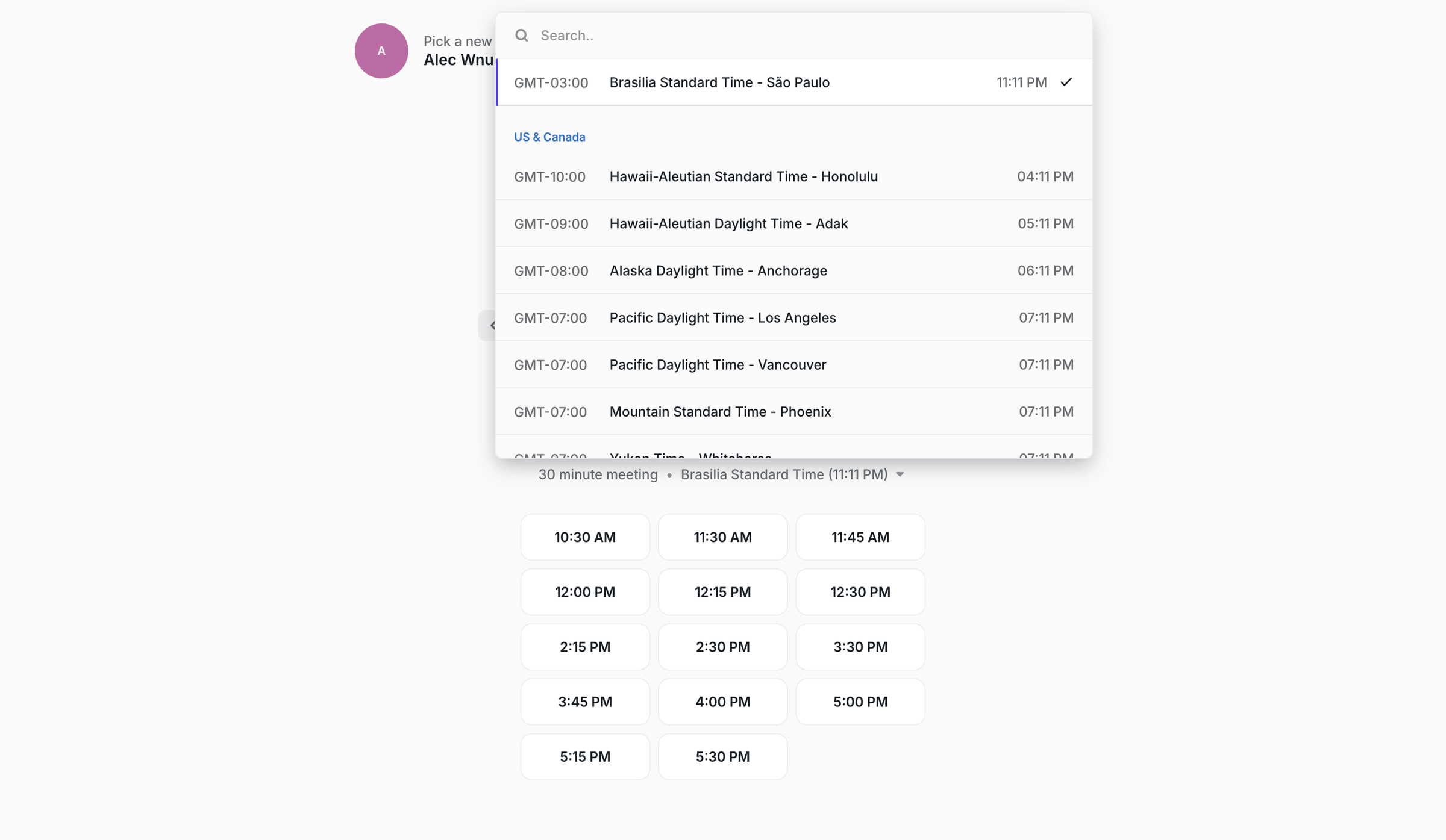 Navattic - Reschedule Meeting | Alec Wnuk screen