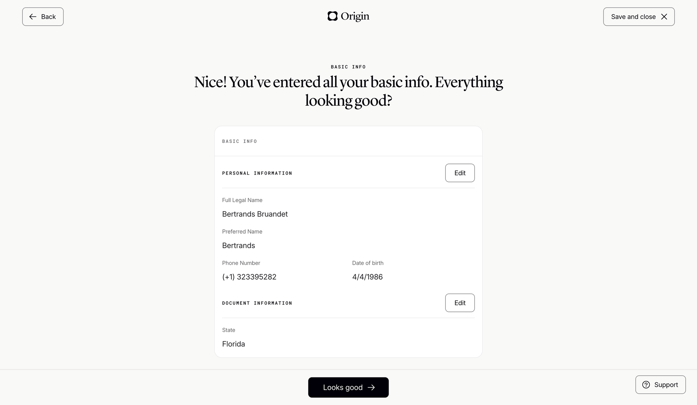 Origin Financial screen