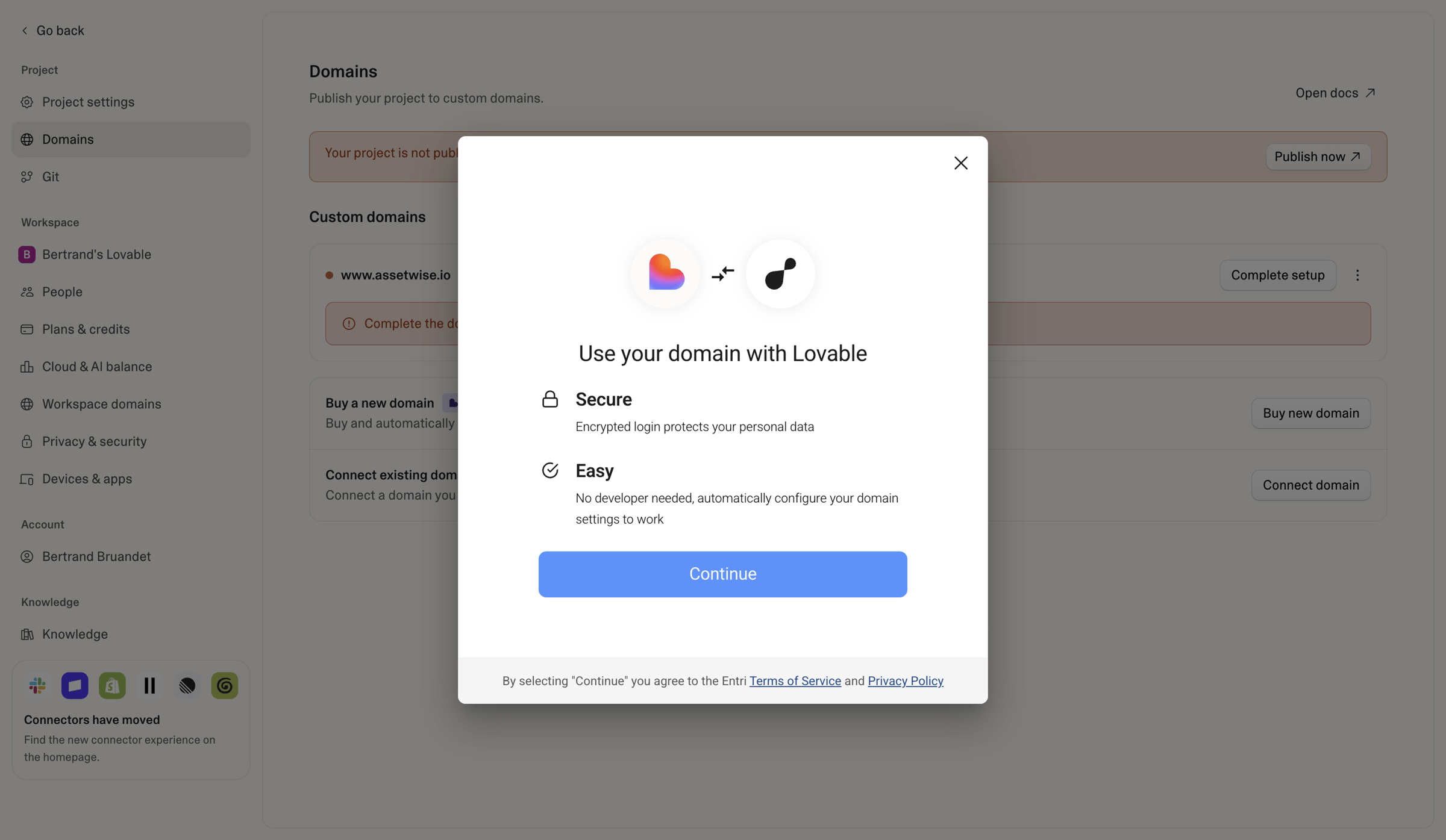 Lovable - Project settings - Lovable screen