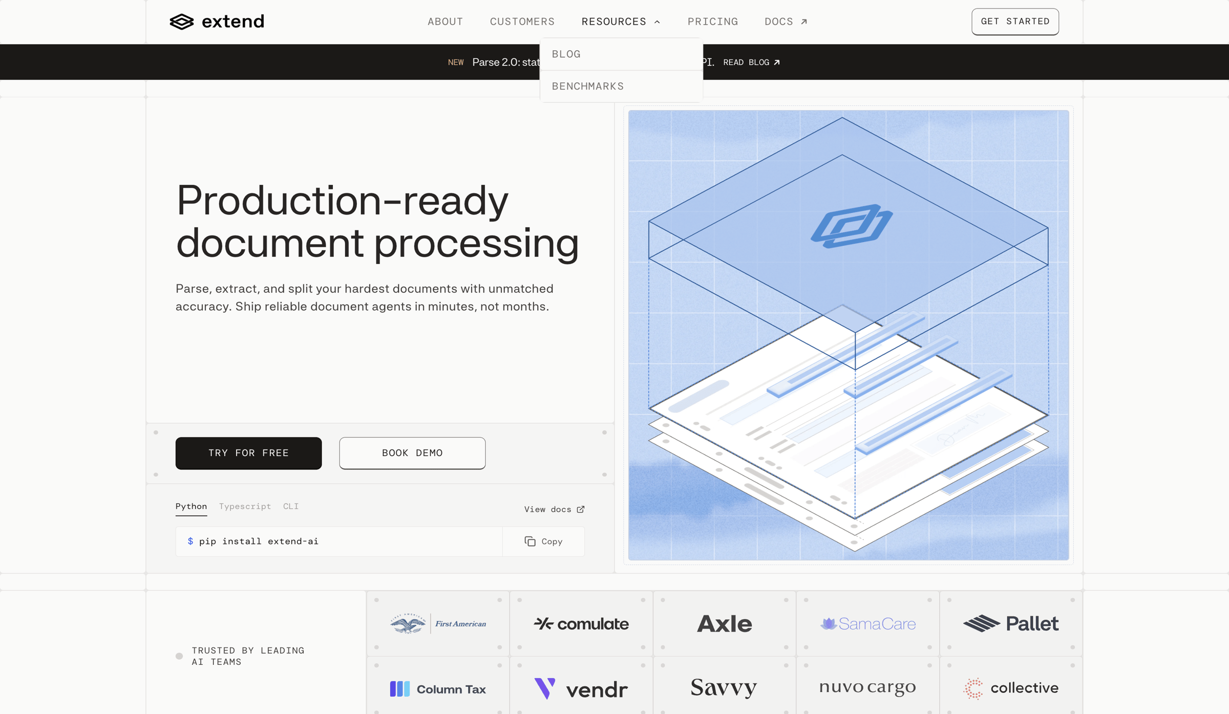 Extend - Extend: Document Processing Infrastructure for AI Agents - hover: Resources screen