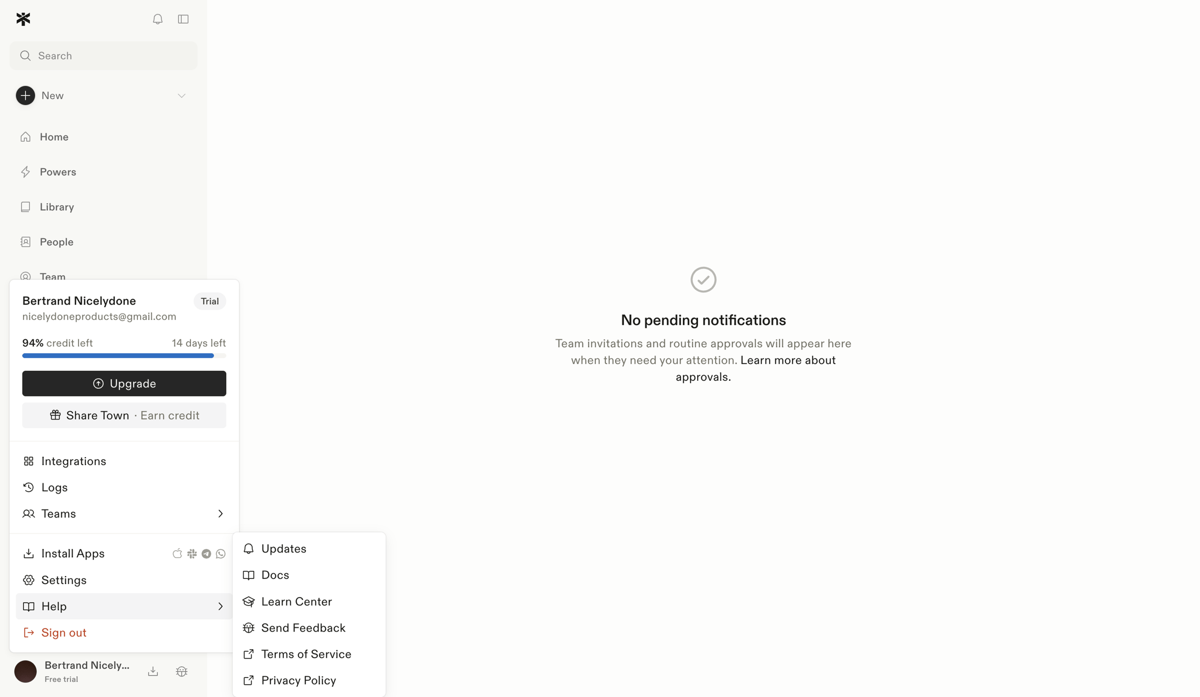 Town - Approvals screen