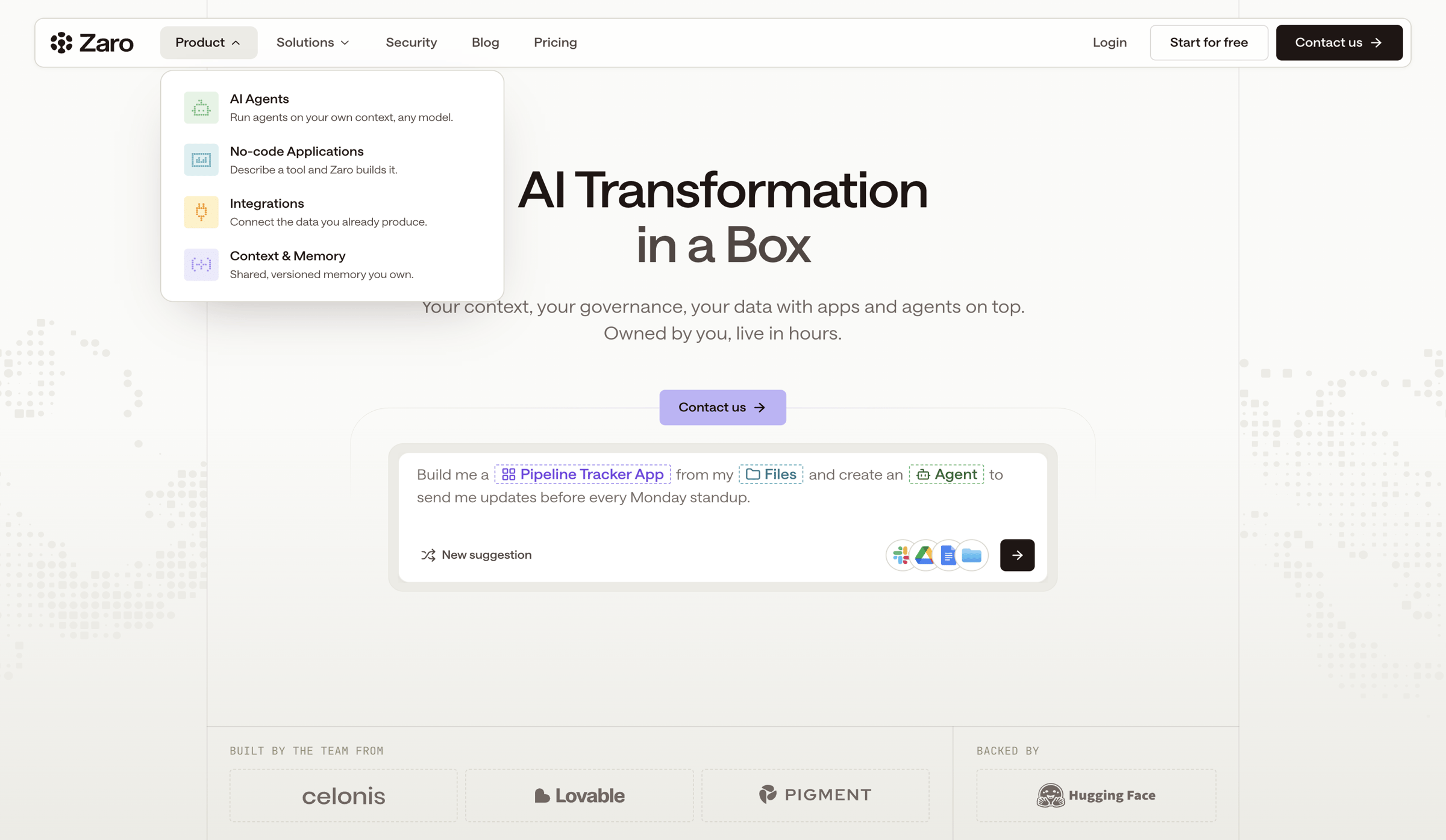 Zaro - Zaro - AI Transformation in a Box - hover: Product screen