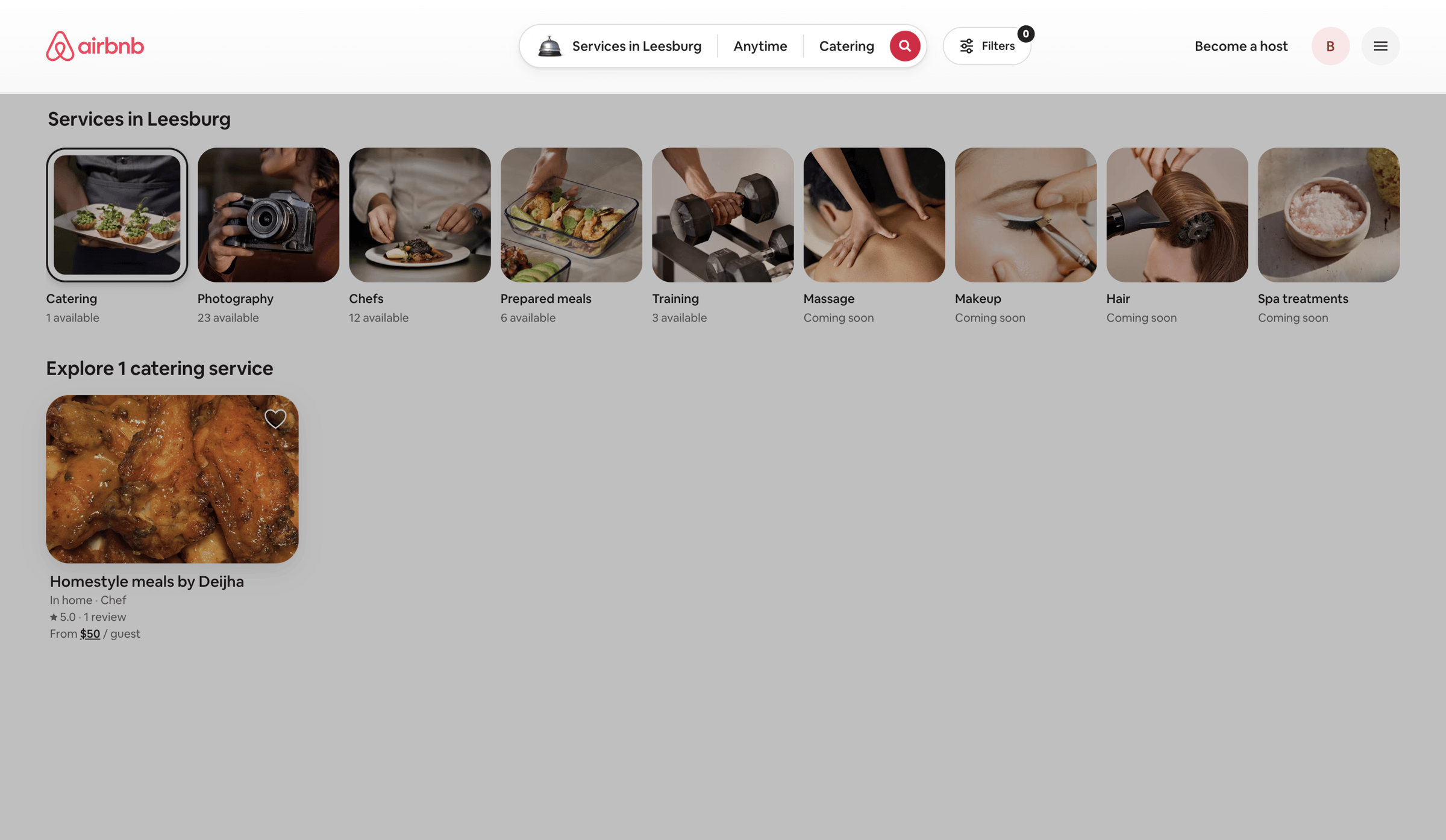 Airbnb - Catering in Leesburg | Airbnb screen