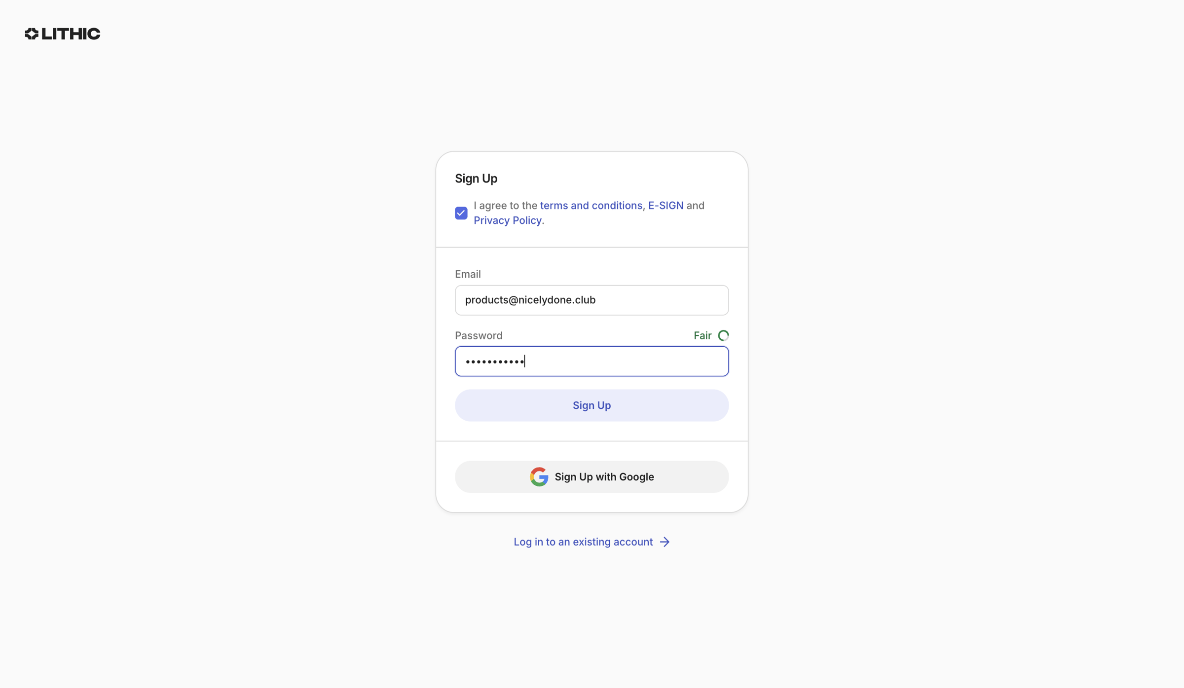 Lithic - Lithic - Sign Up screen