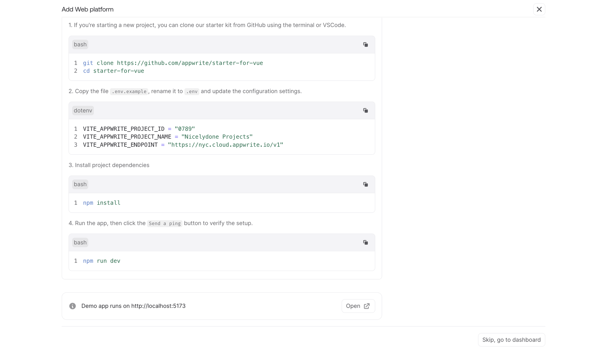 Appwrite - Console - Appwrite screen