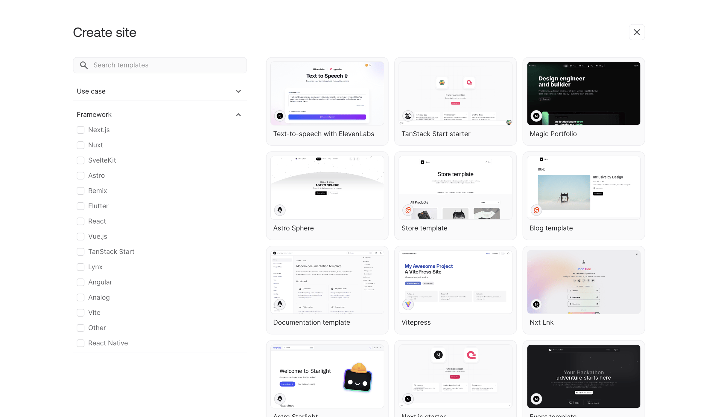 Appwrite - Create site - Appwrite screen