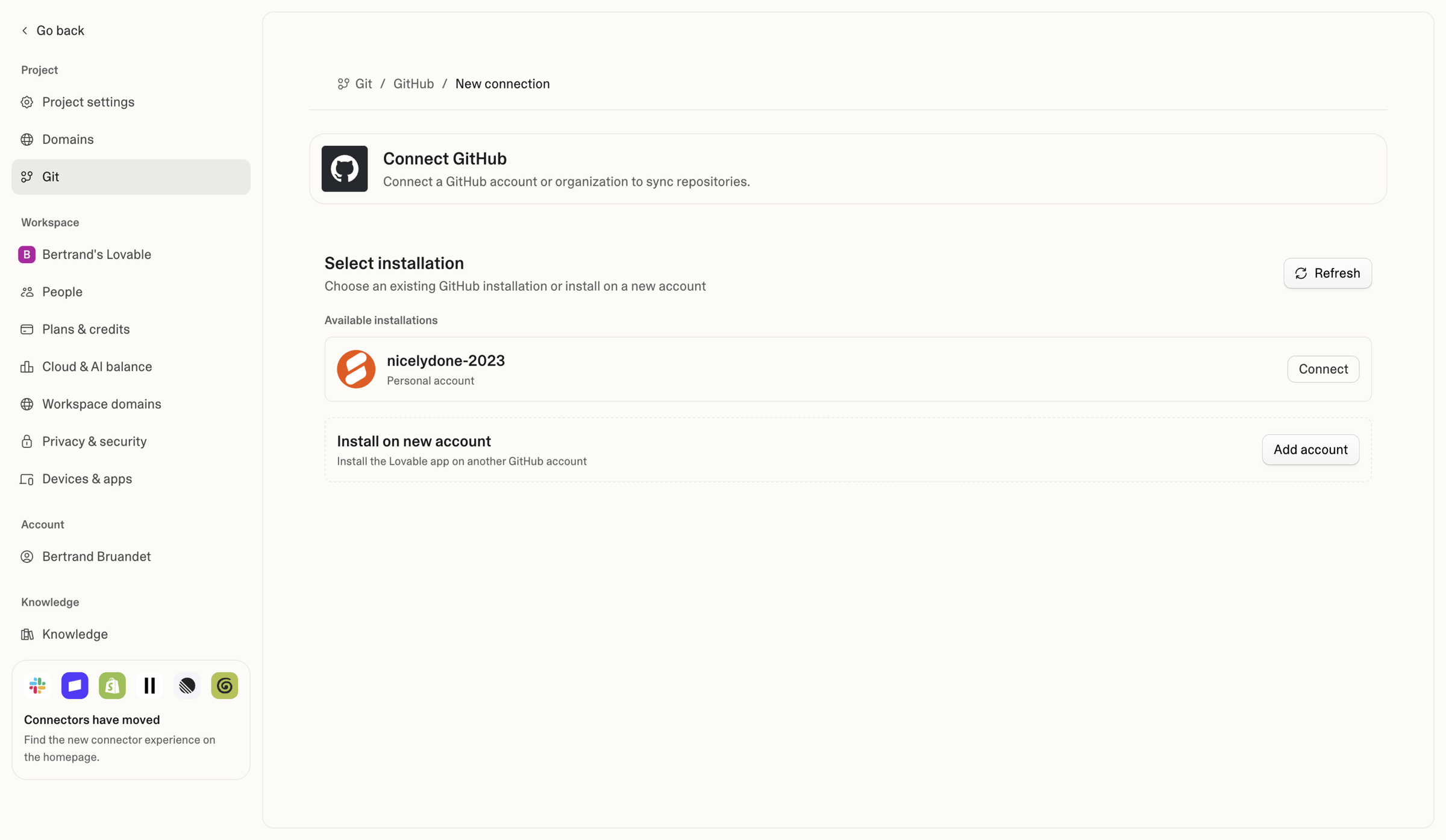 Lovable - Project settings - Lovable screen