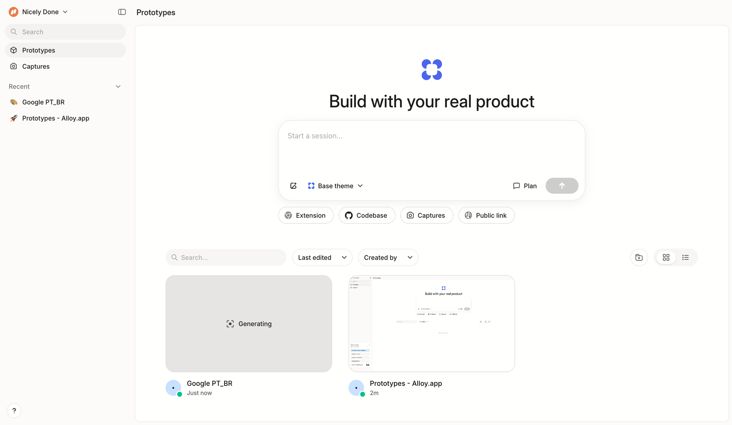 Alloy - Prototypes screen