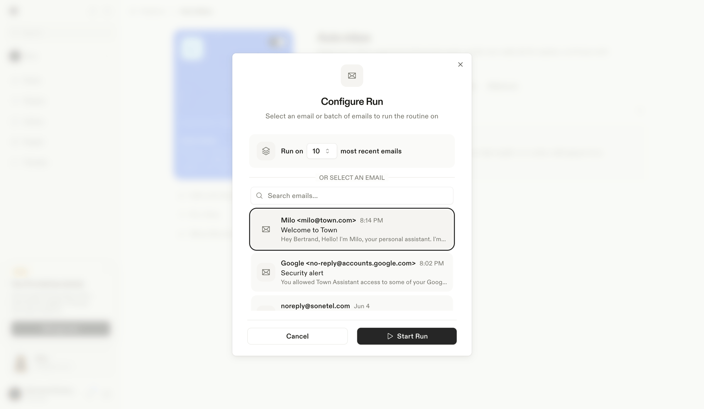 Town - Auto-inbox screen