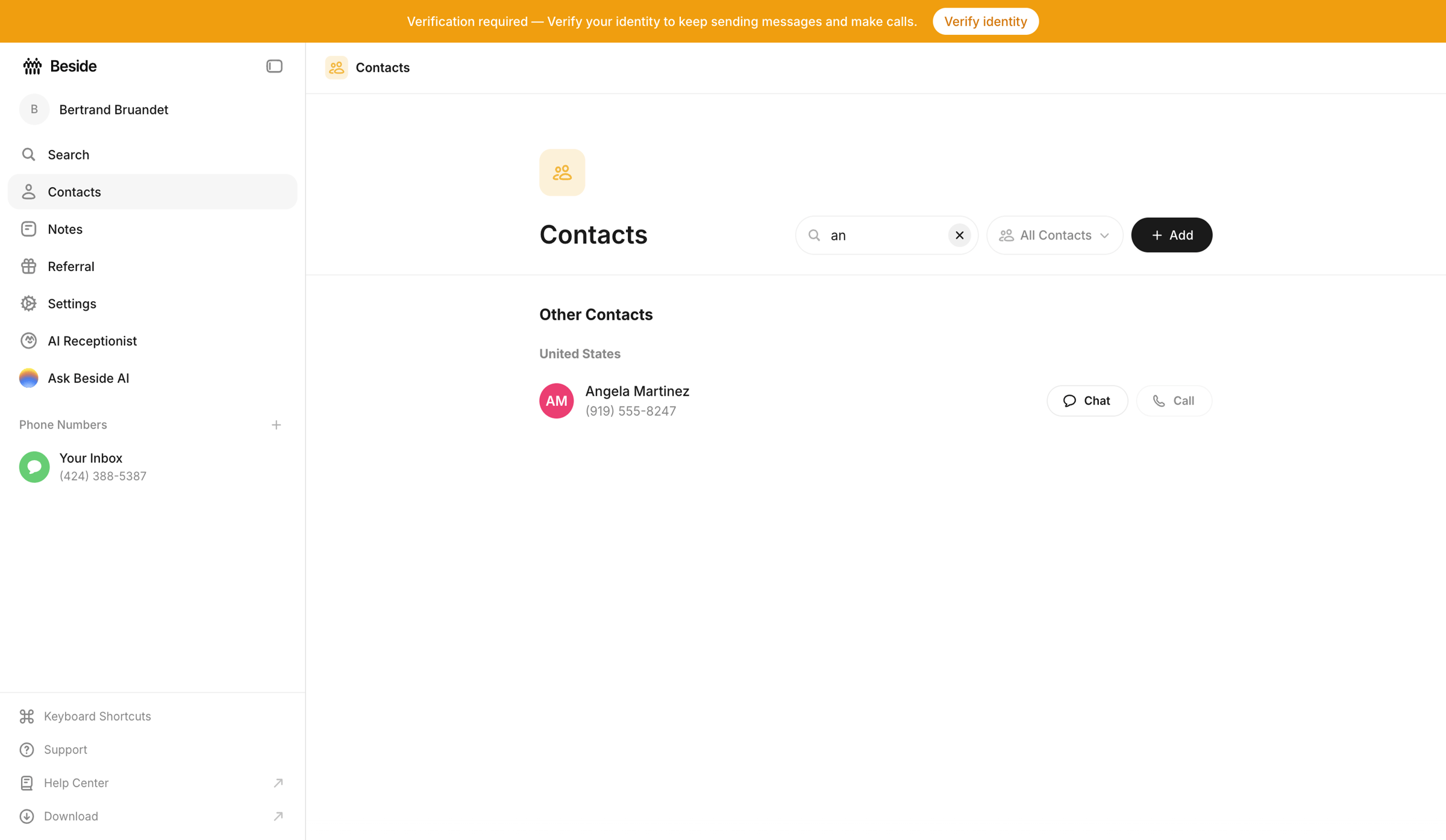 Beside - Contacts - Beside screen
