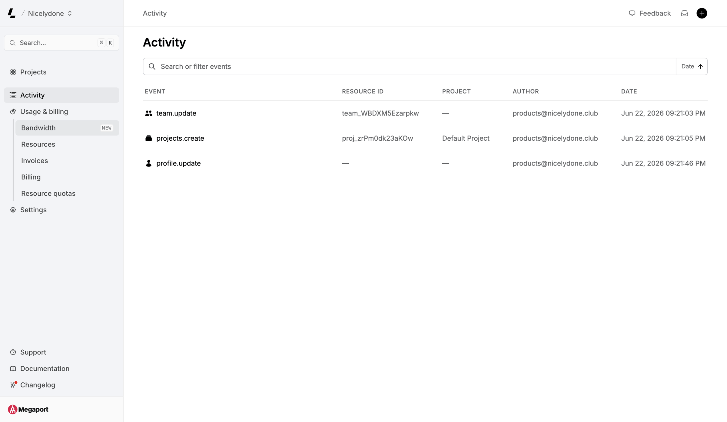 Latitude.sh - Activity – Dashboard - Latitude.sh screen