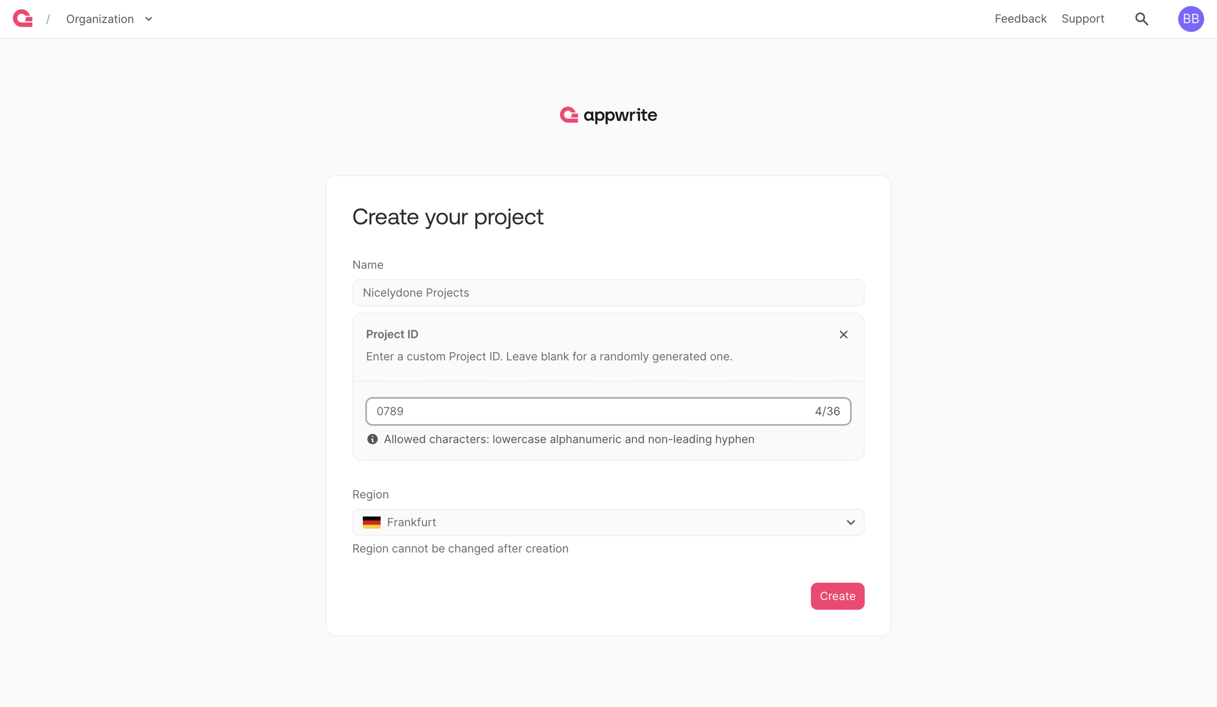 Appwrite - Create project - Appwrite screen