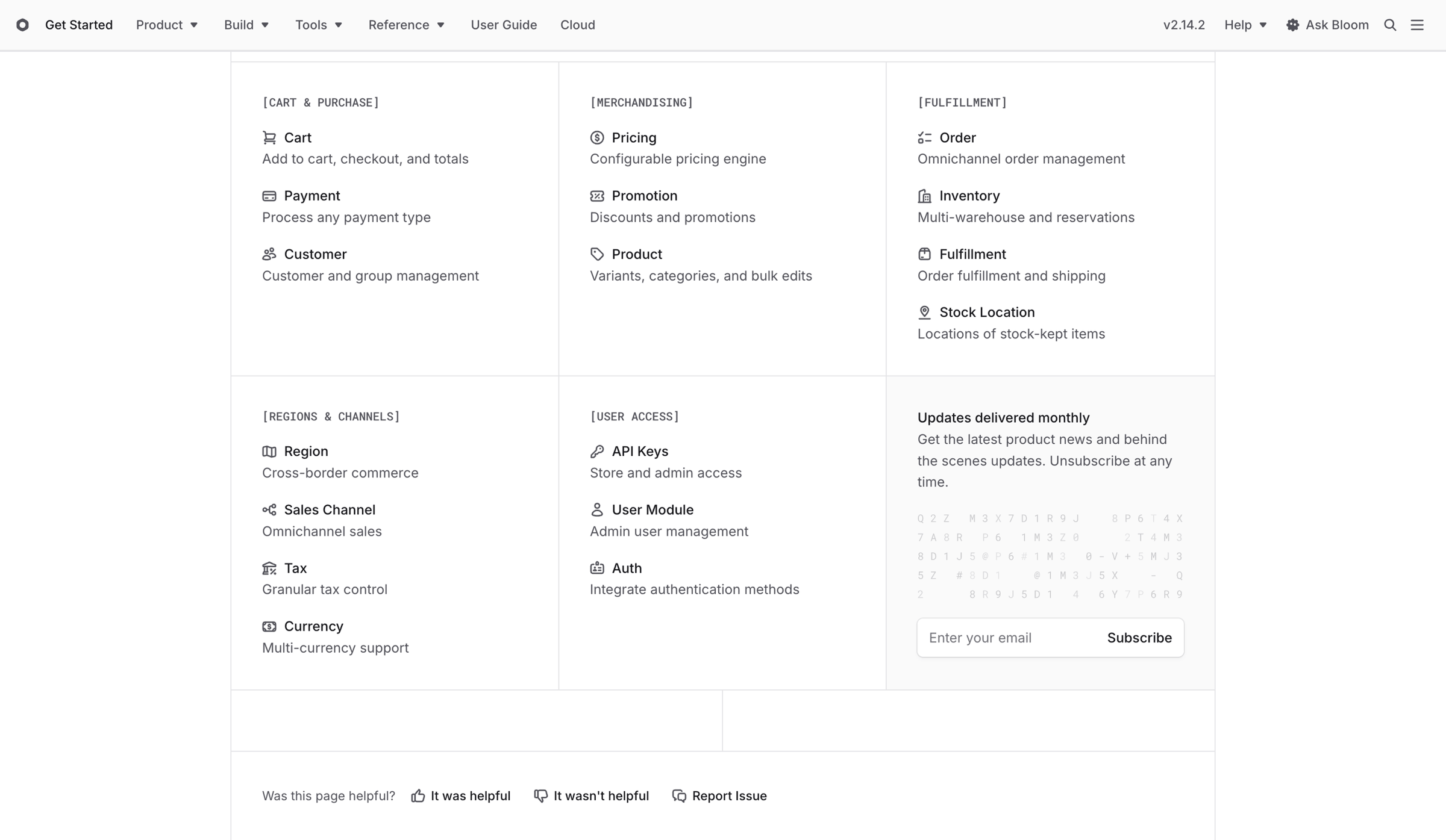 Bloom - Medusa Documentation screen