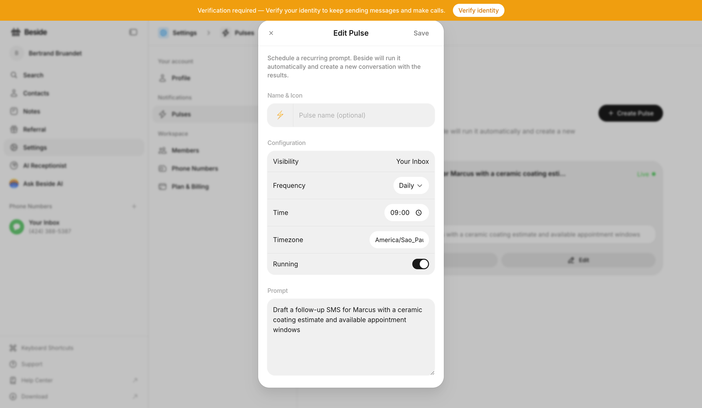 Beside - Pulses - Settings - Beside screen