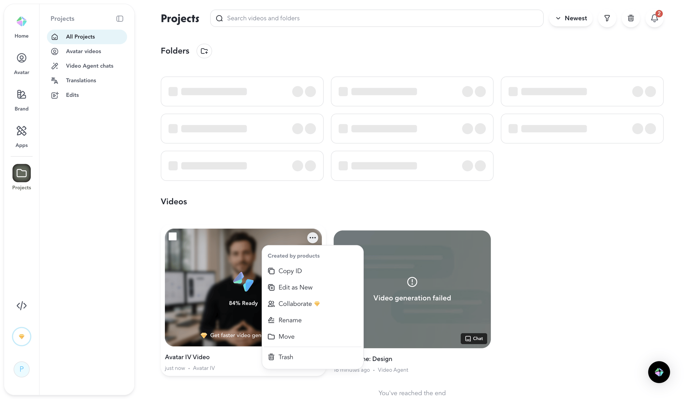 HeyGen - HeyGen - Projects screen