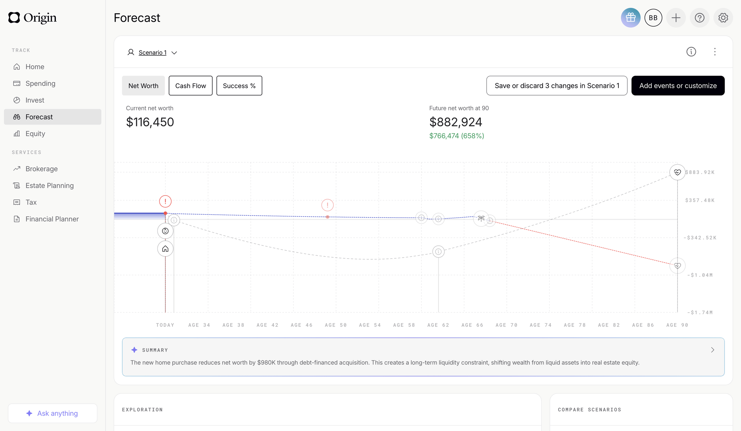 Origin Financial screen