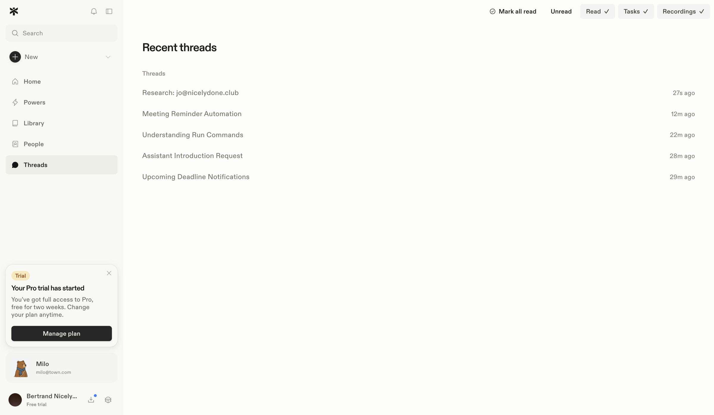Town - Threads screen