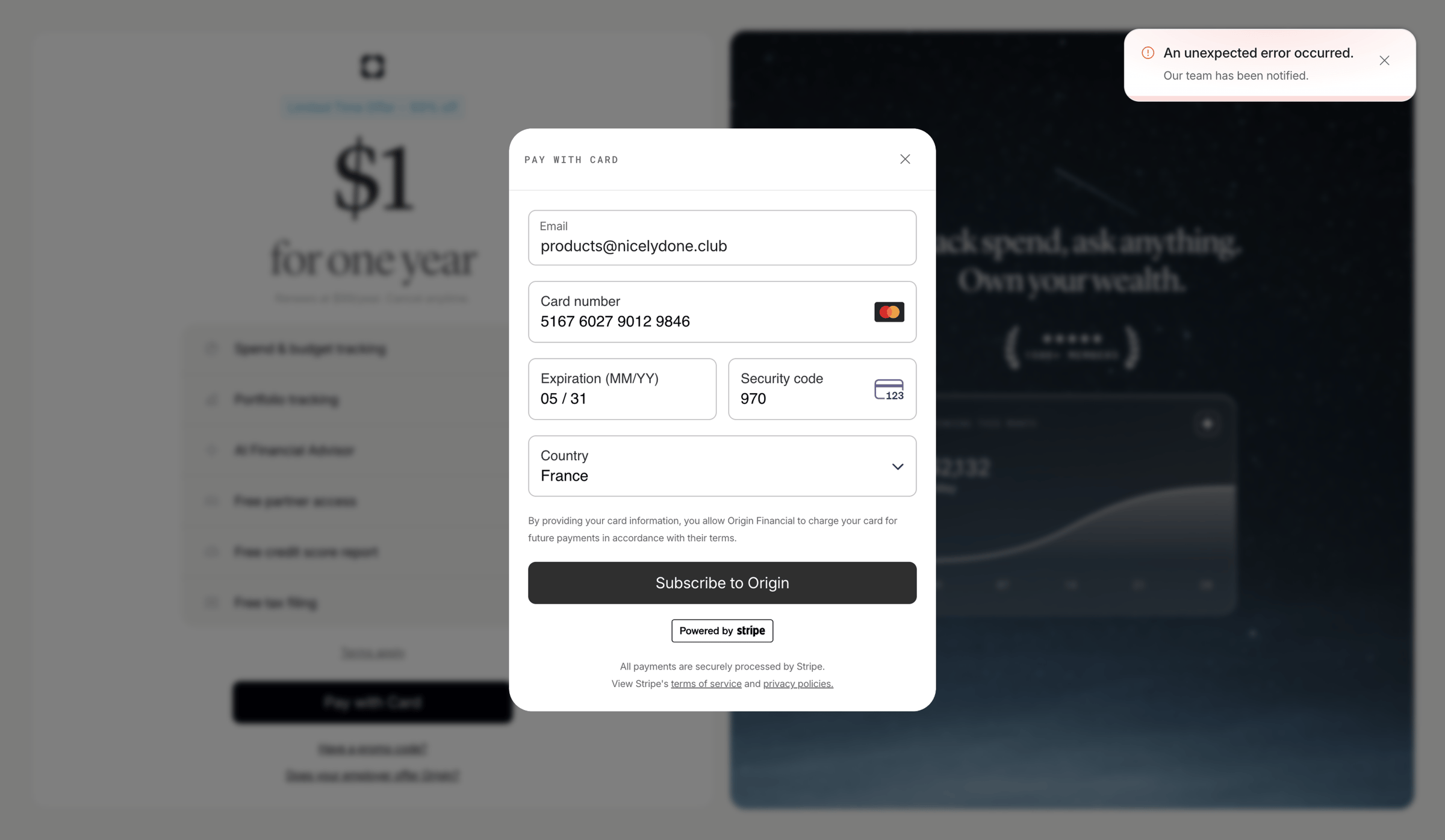 Origin Financial screen