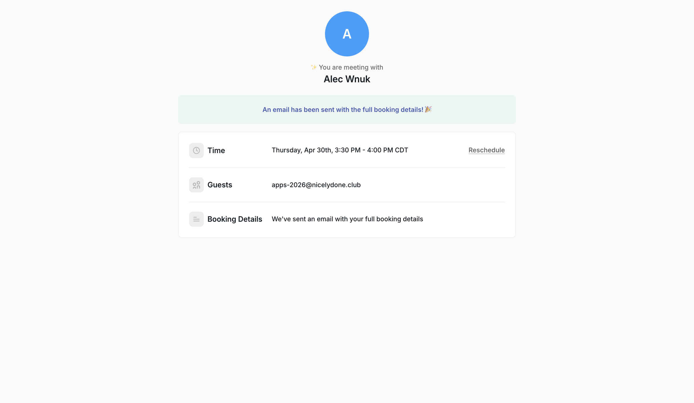 Navattic - Meeting Scheduled | Alec Wnuk screen