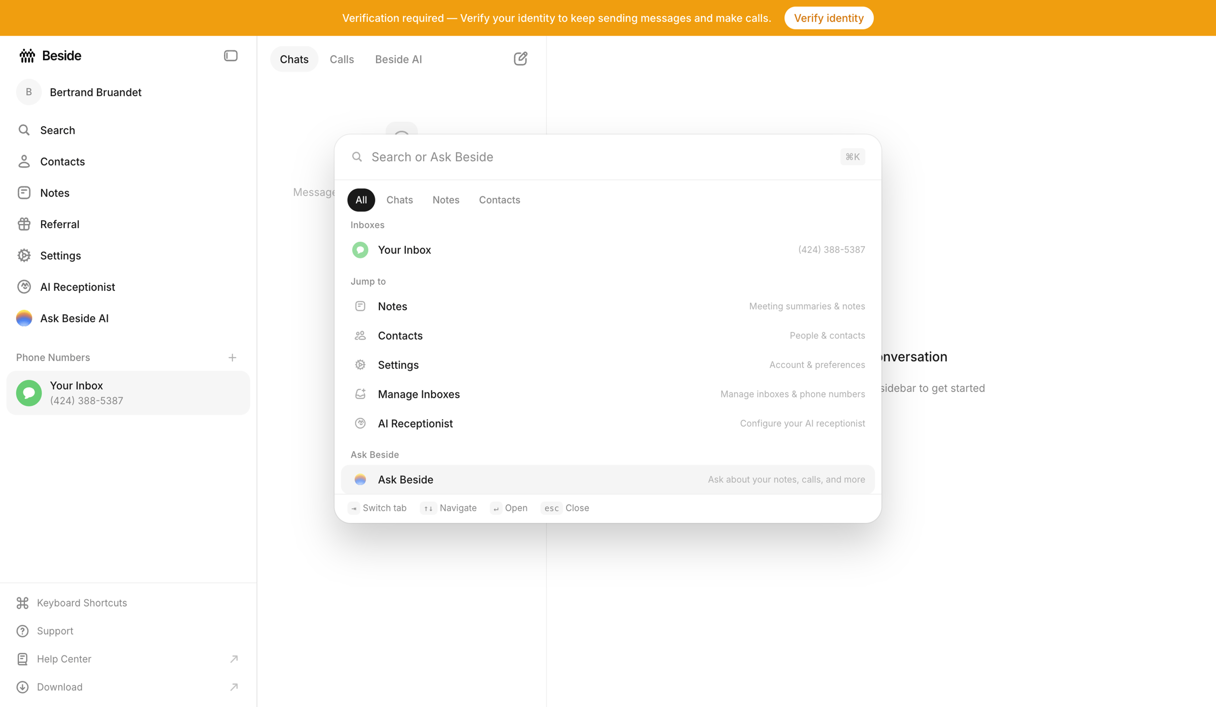 Beside - Chats - Your Inbox - Beside screen