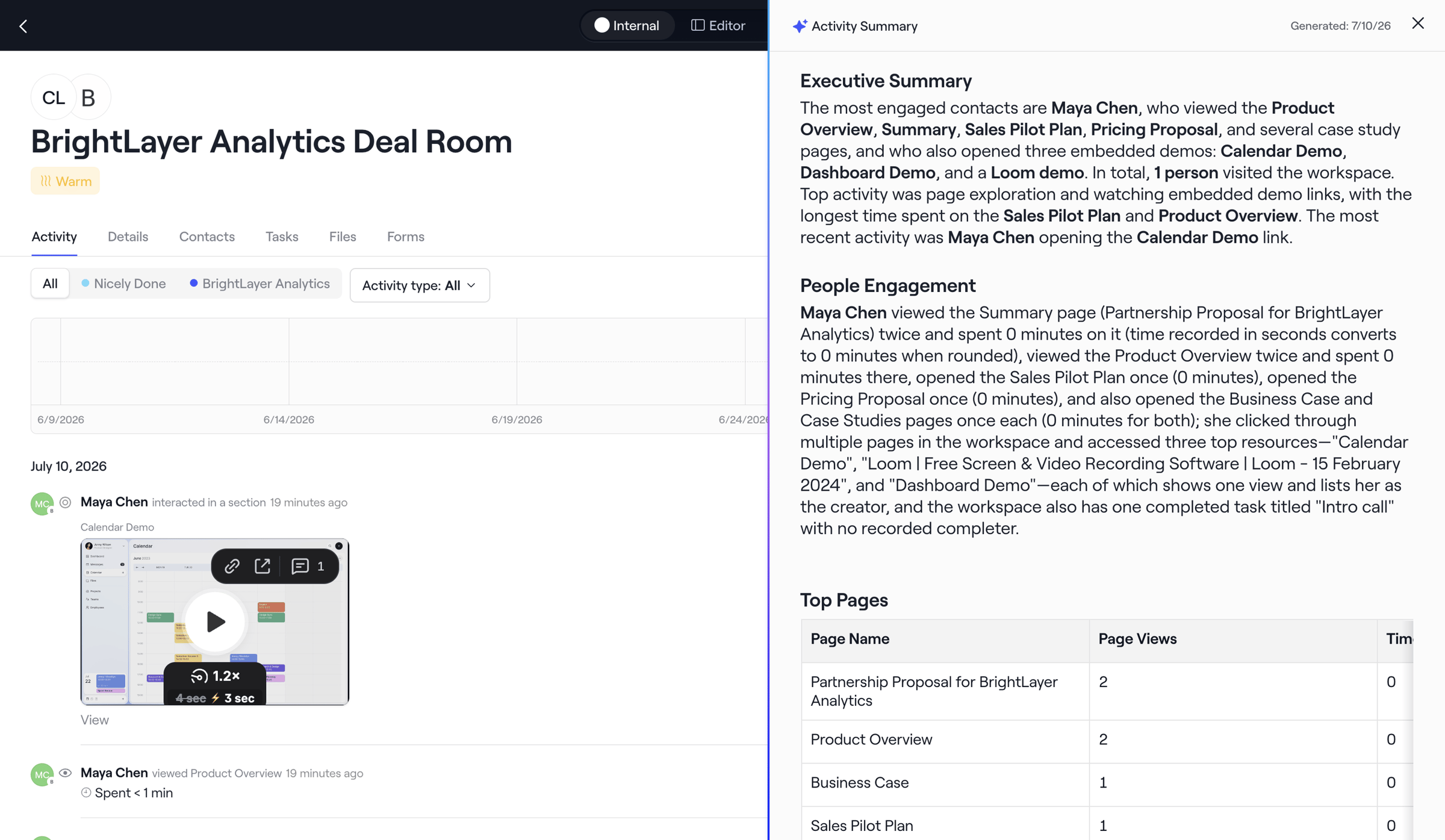 Dock - Internal · BrightLayer Analytics Deal Room screen