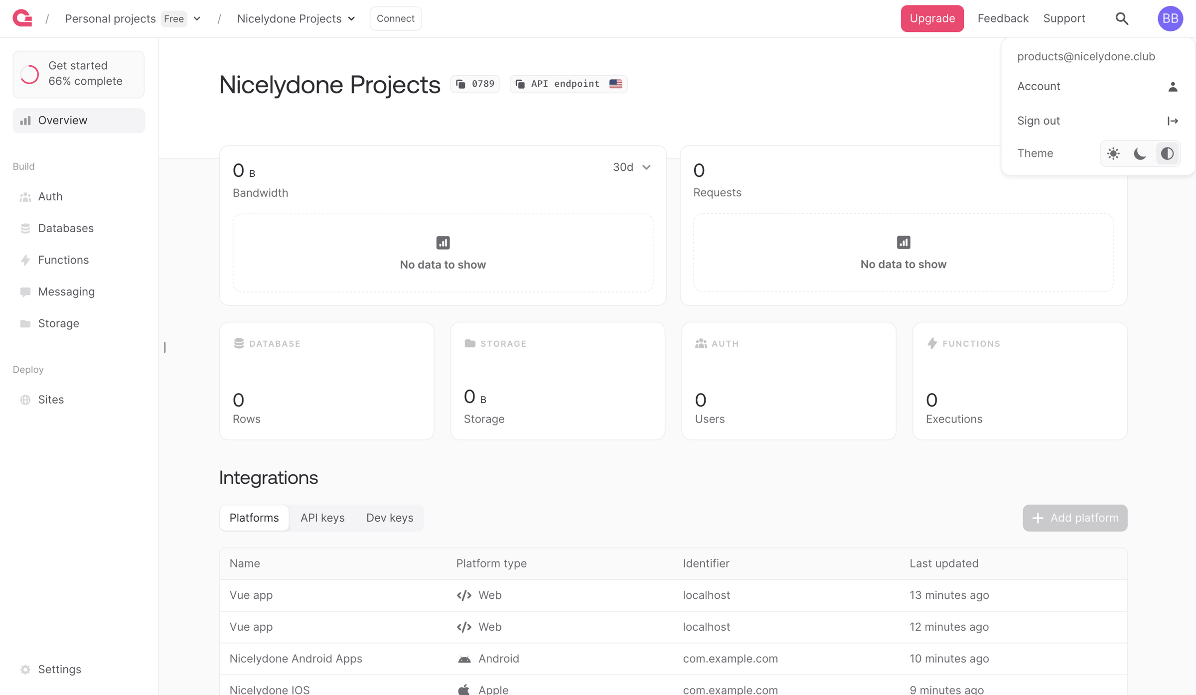 Appwrite - Console - Appwrite screen