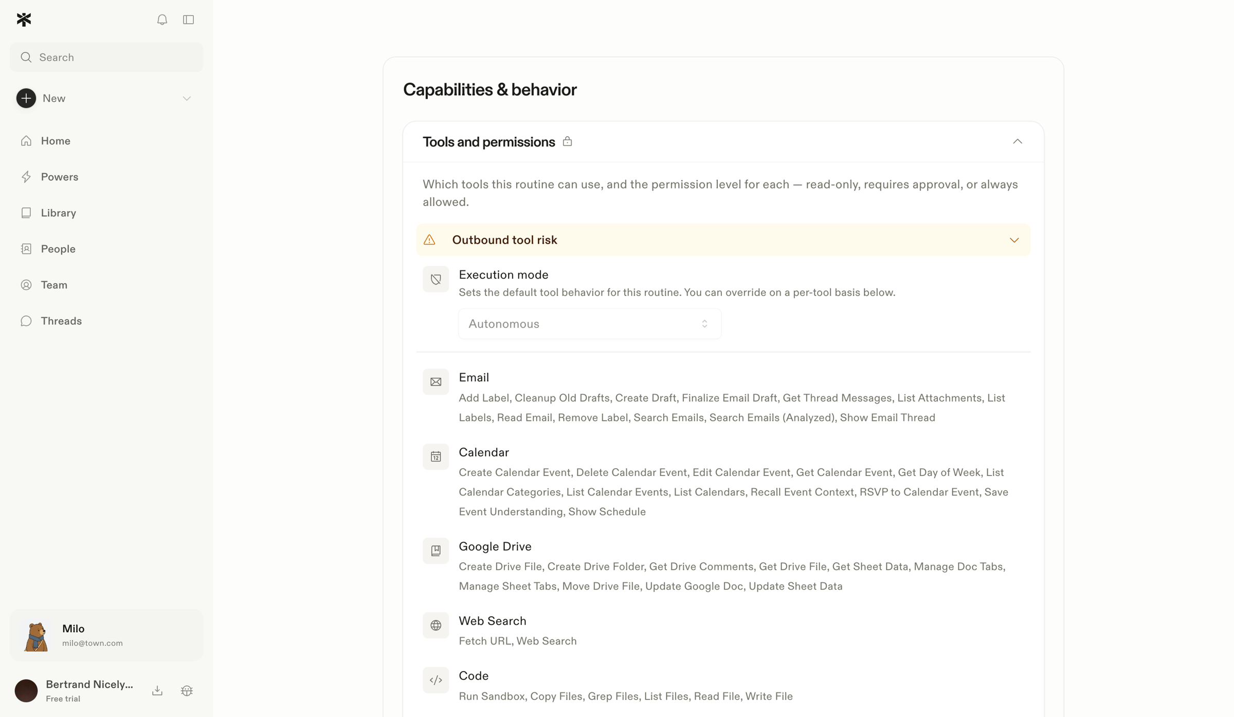Town - Settings · Assistant screen